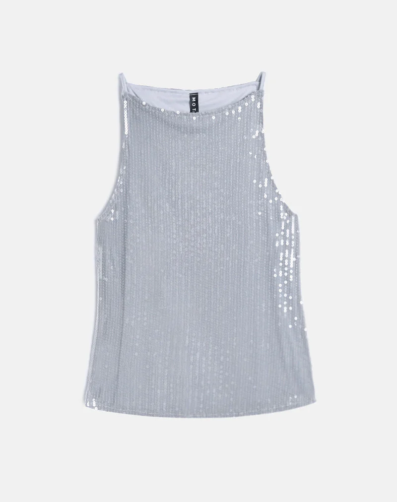 Damske Vest Top in Clear Tinted Sequin Grey - Image 6