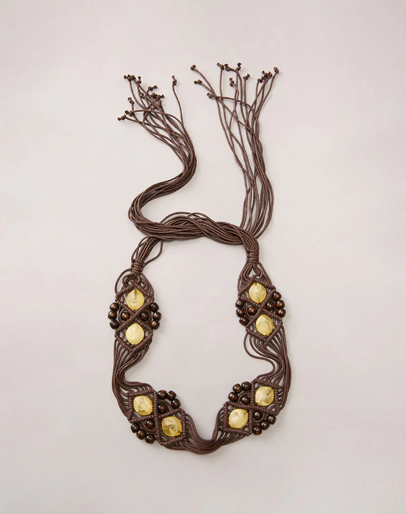 Danta Belt in Brown with Yellow Beads - Image 2