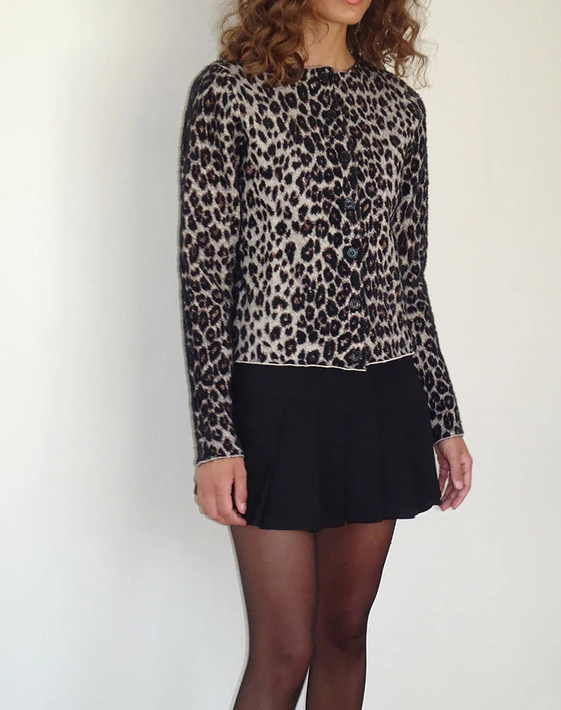 Darlene Knit Cardigan in Soft Knit Leopard Brown - Image 2