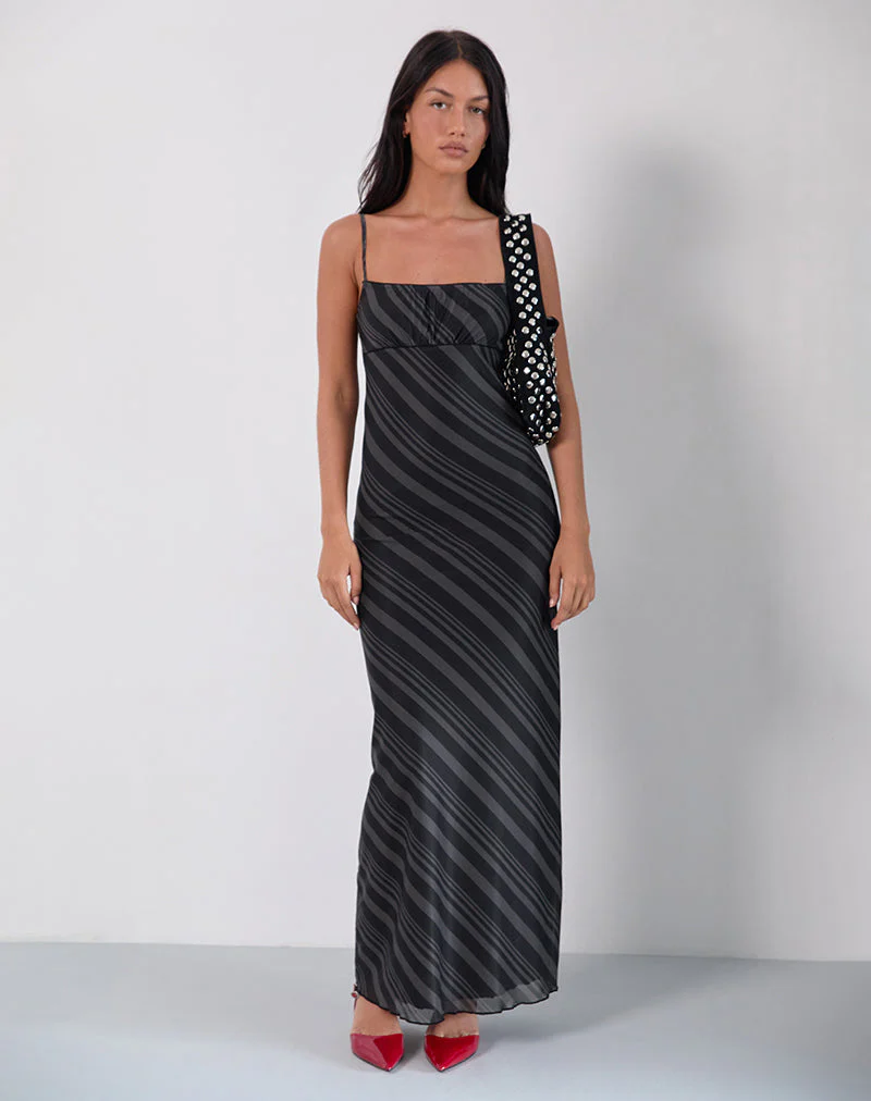 Darsih Maxi Dress in Irregular Stripe Grey Black - Image 4