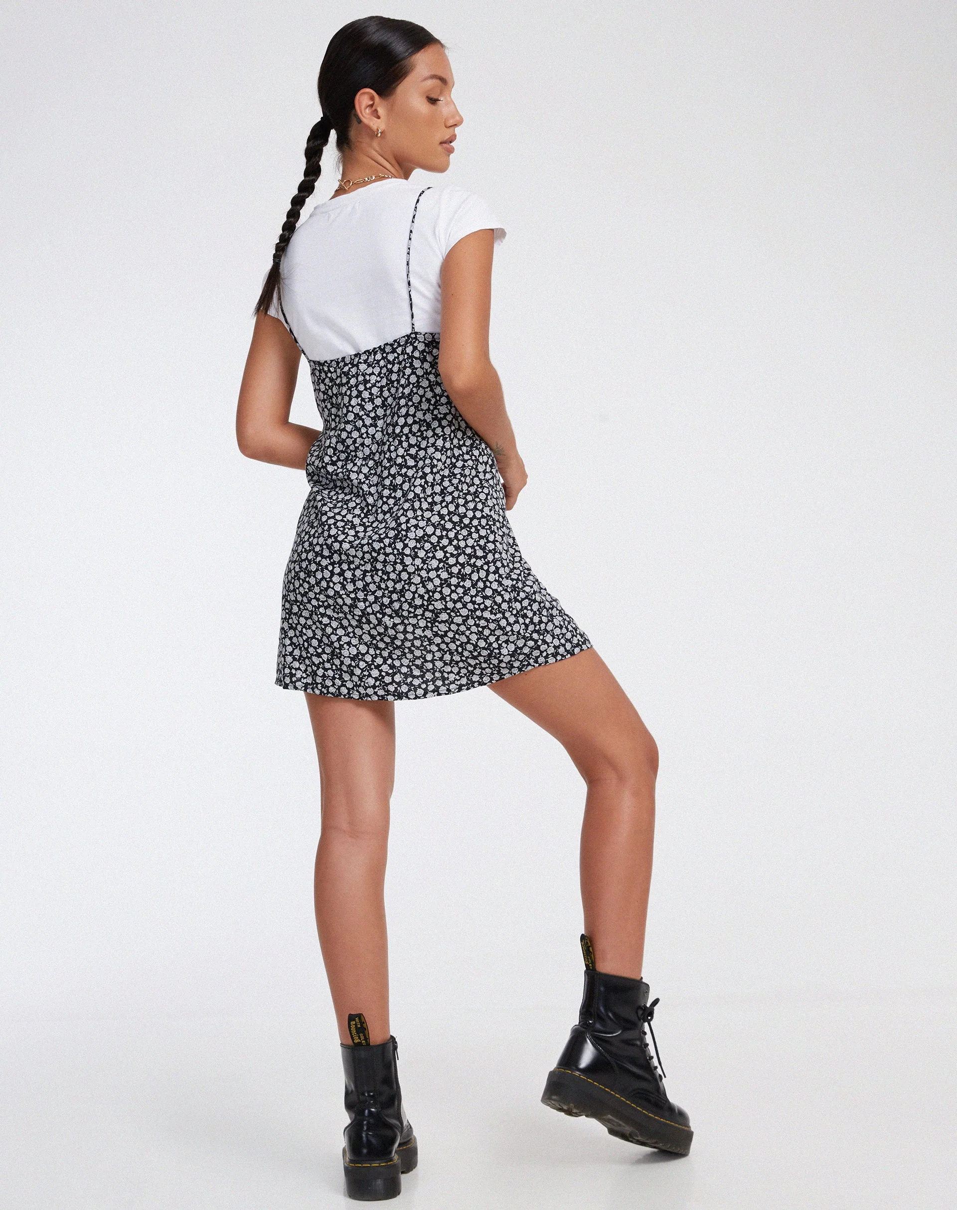Datista Slip Dress in Ditsy Rose Black - Image 6
