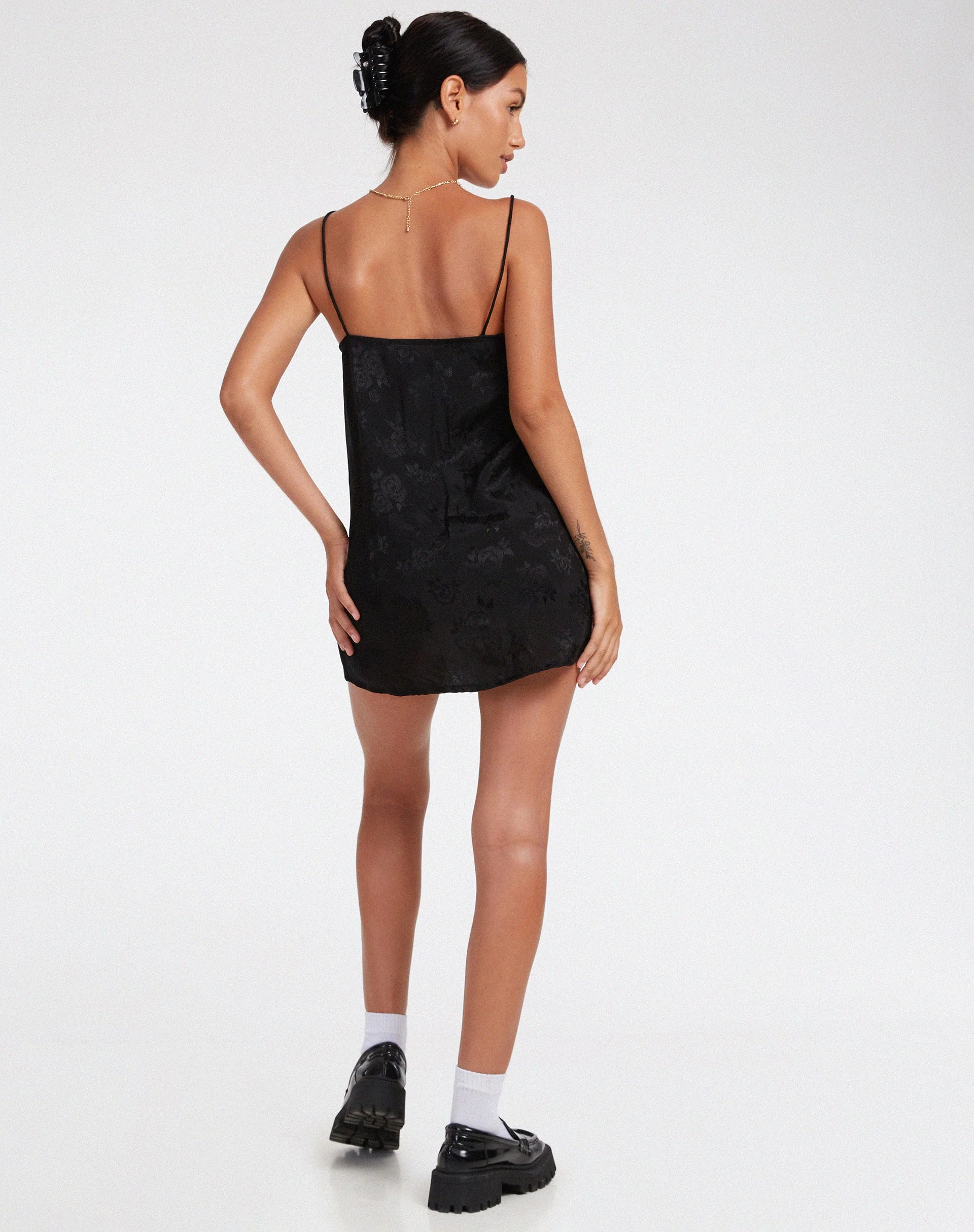 Datista Slip Dress in Satin Rose Black - Image 4