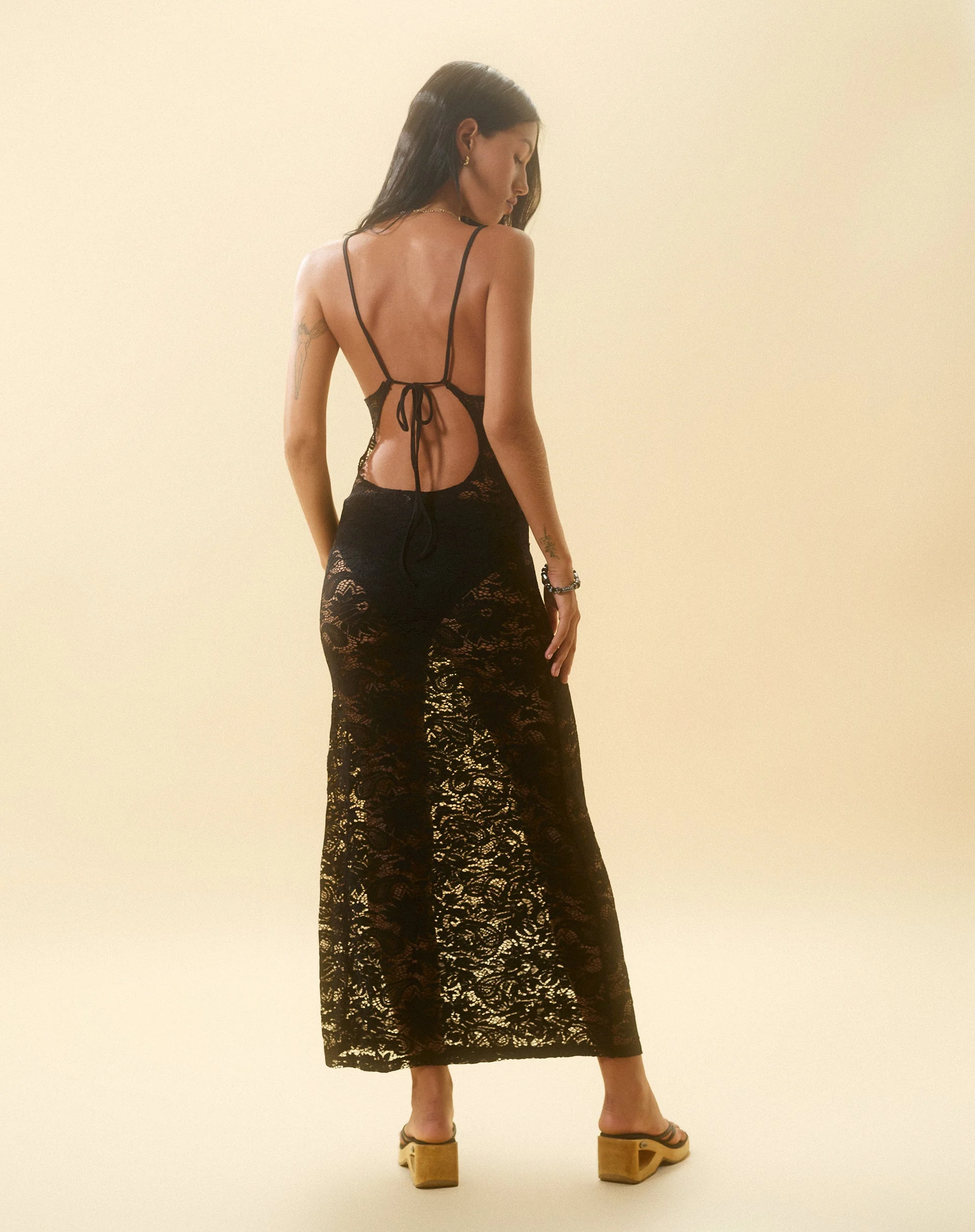 Daudy Tie Back Lace Maxi Dress in Jet Black Lace - Image 2