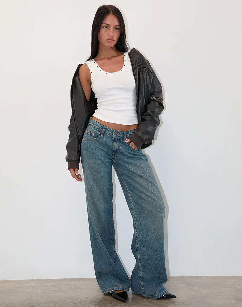 Dax Eyelet Ribbed Vest Top in White - Image 2