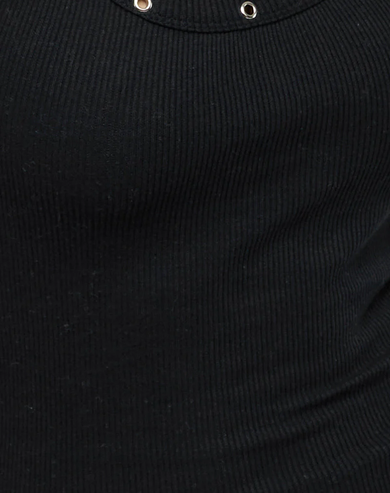Dax Eyelet Ribbed Vest Top in Black - Image 7