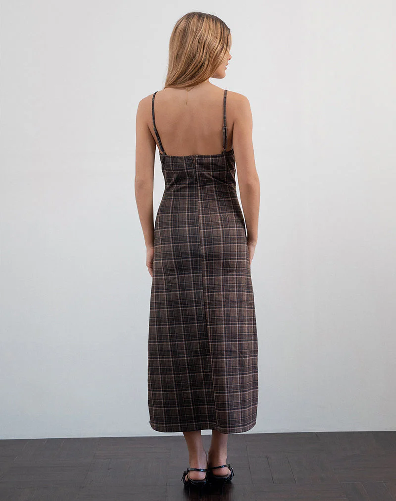 Delfina Midi Dress in Lace Brown Check - Image 3