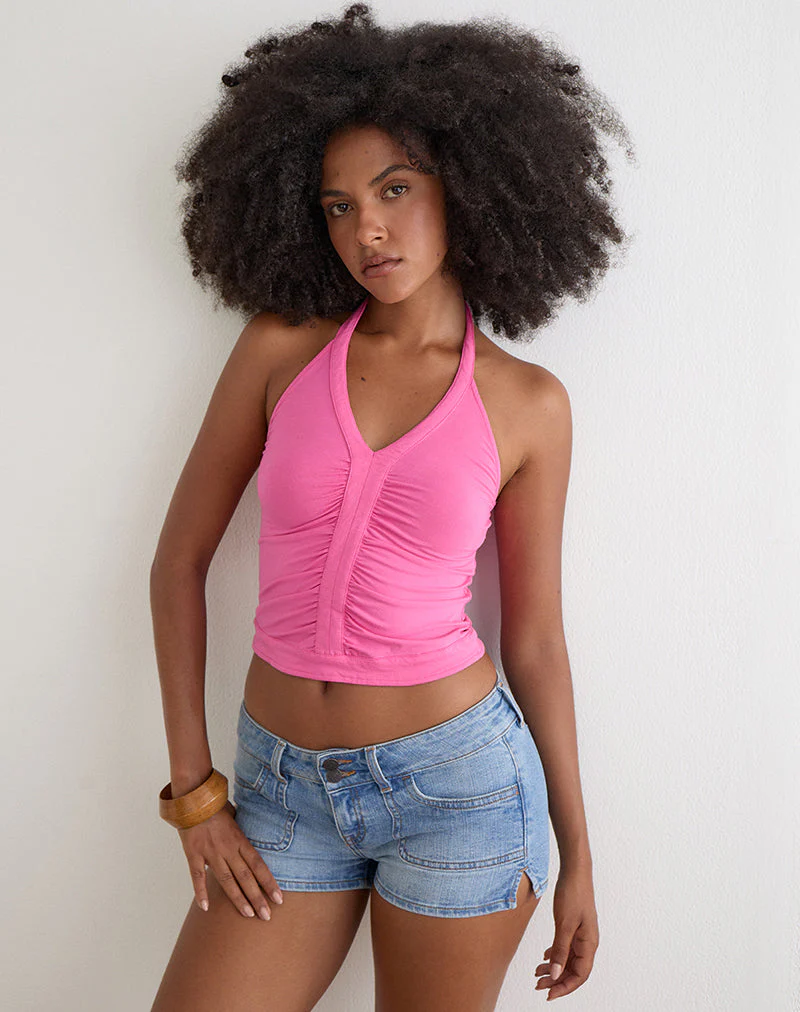 Delyn Ruched Plunge Top in Deep Pink - Image 2