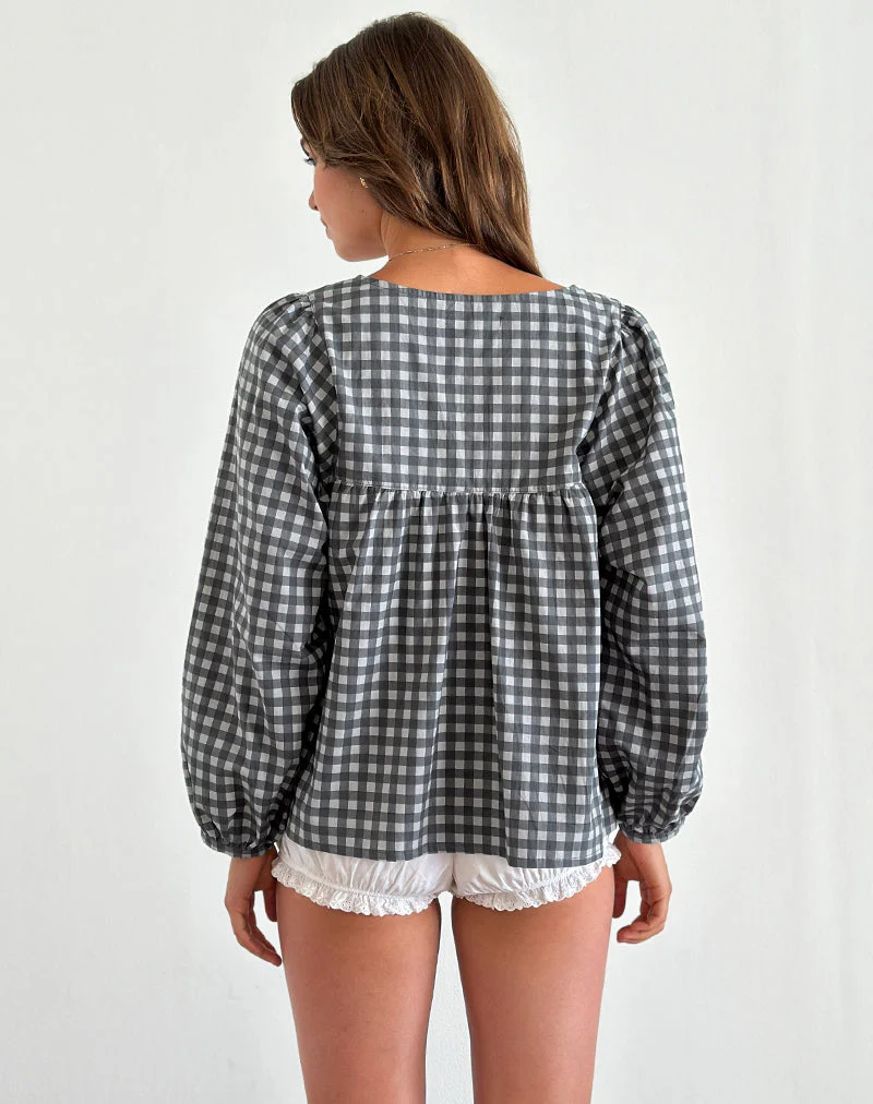 Demona Top in Tonal Gingham Black and Grey - Image 3