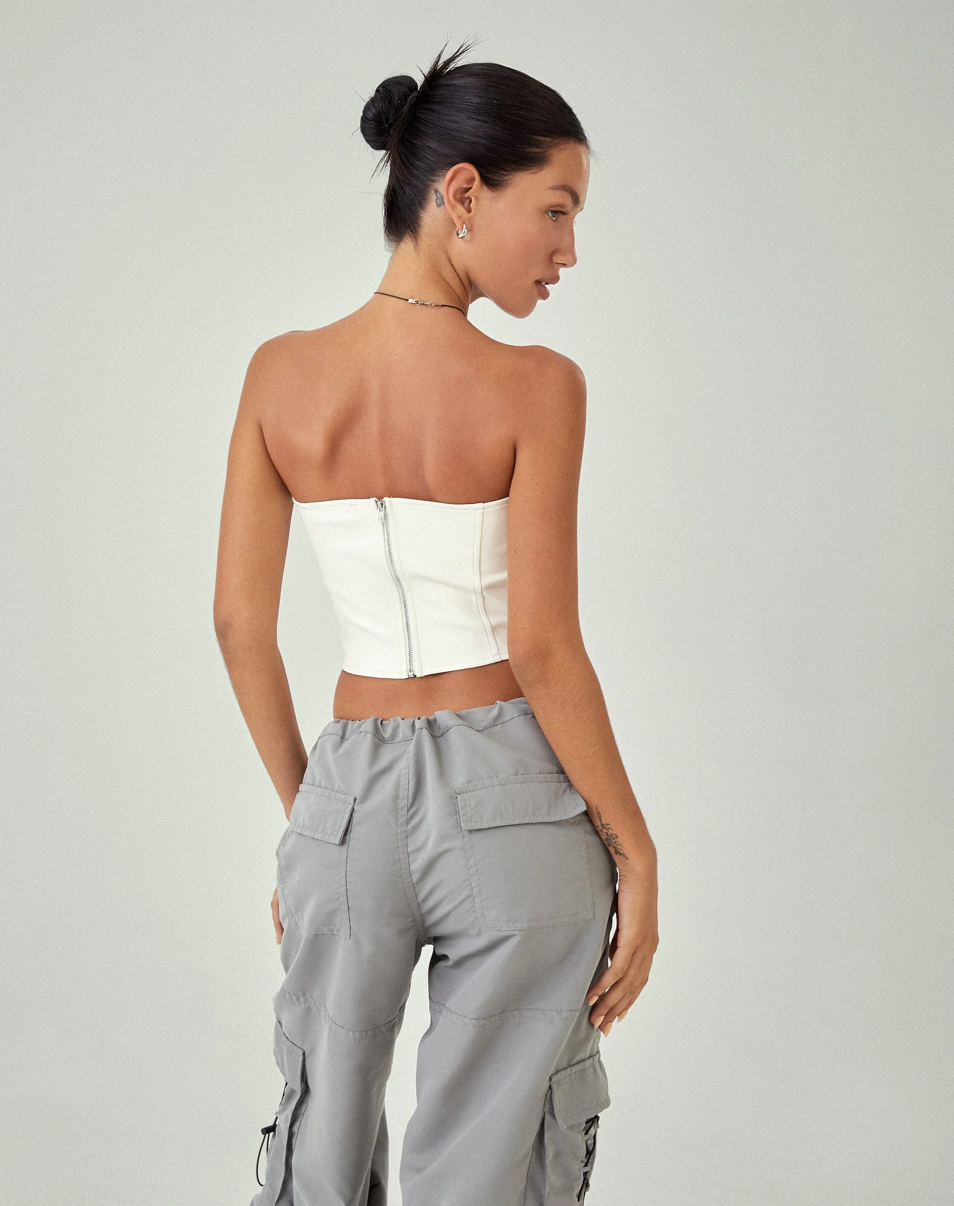 MOTEL X JACQUIE Dena Corset Top in PU Off White - Image 3