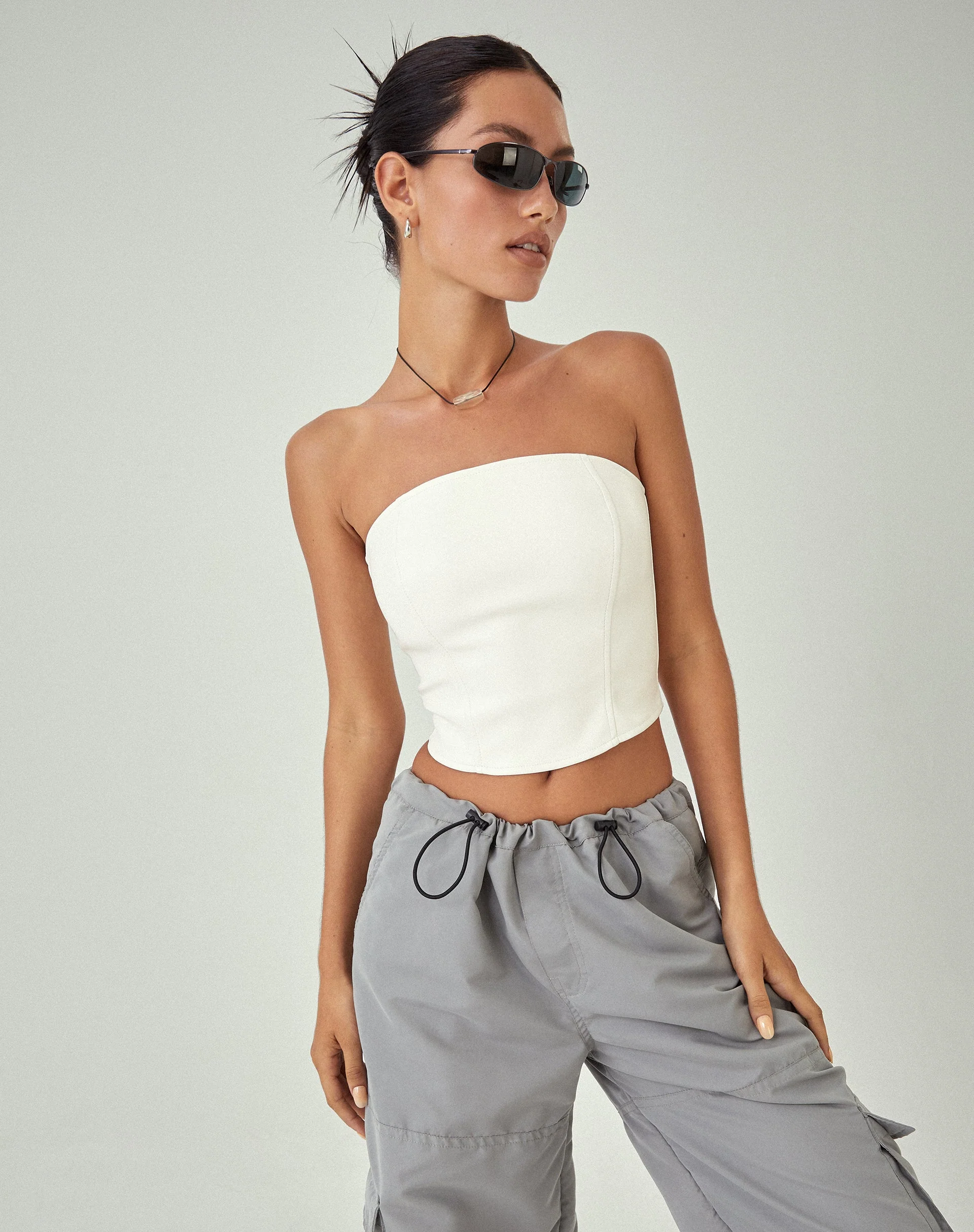 MOTEL X JACQUIE Dena Corset Top in PU Off White - Image 4