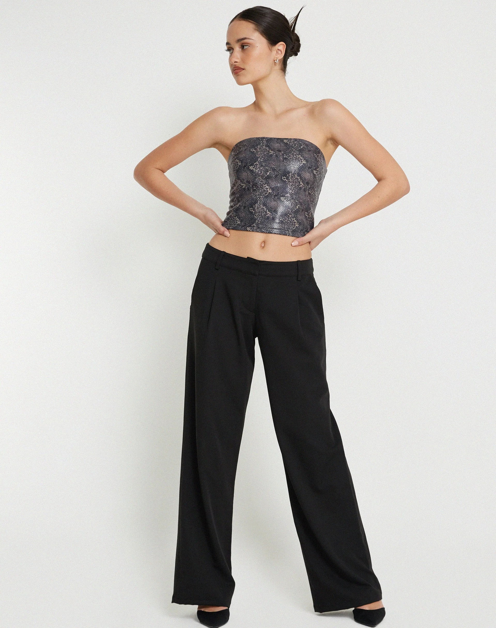 Dena bandeau Top in PU Snake Skin Tan - Image 2