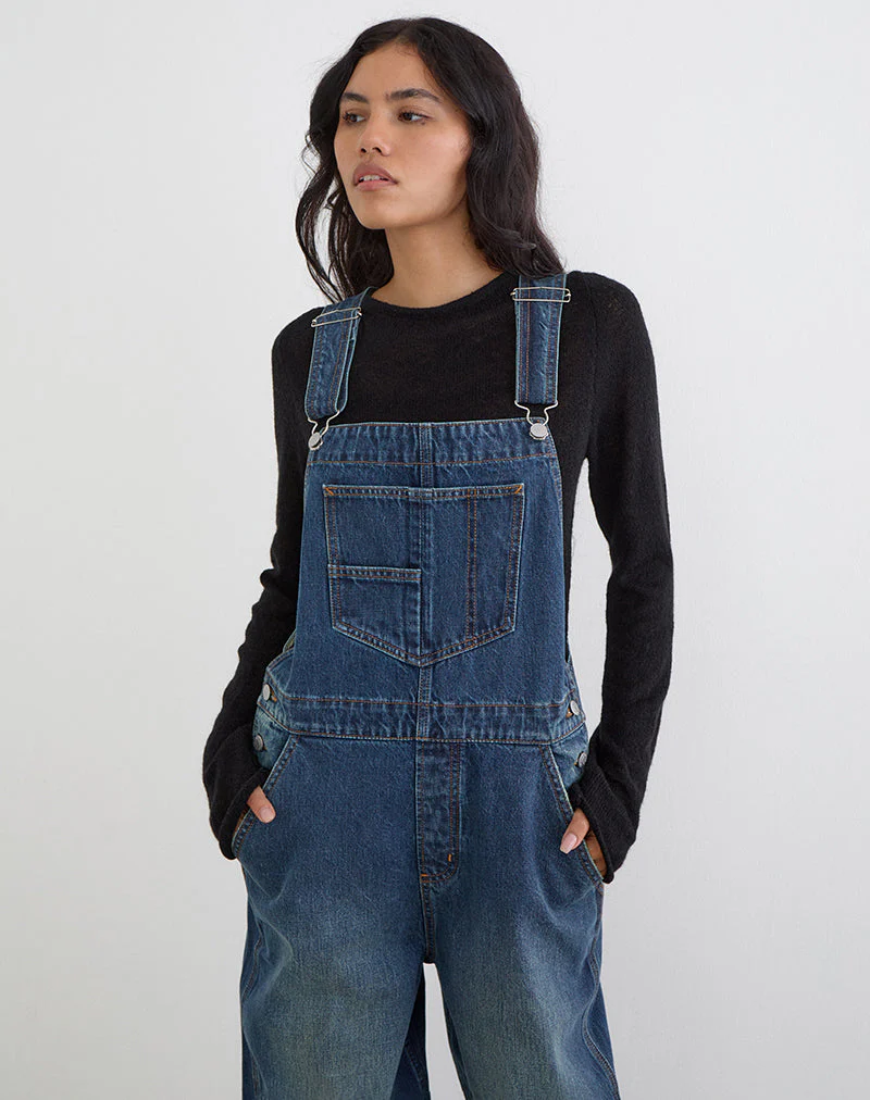 Denim Overalls in Mid Blue Tint - Image 4