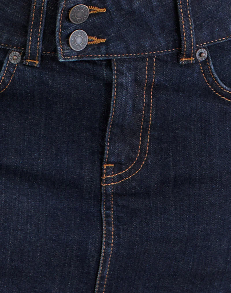 Low Rise Denim Mini Skirt in Indigo - Image 7