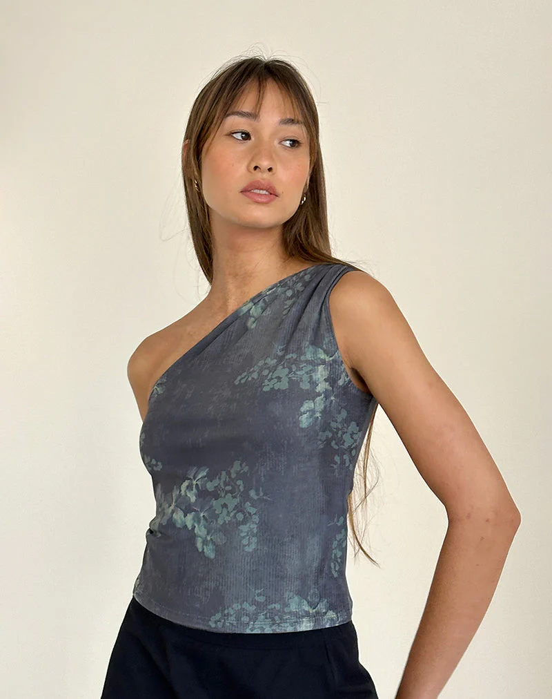 Derse One Shoulder Top in Faded Botanical Green - Image 4