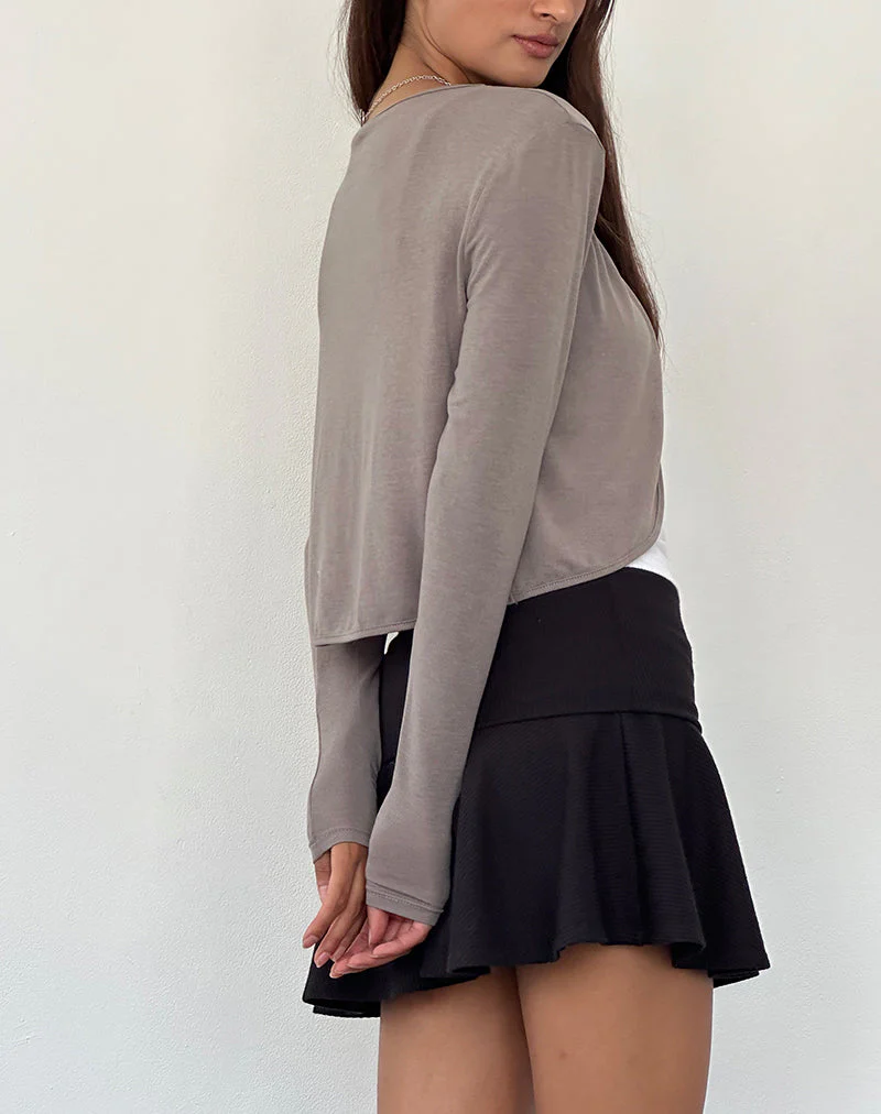 Despina Knitted Long Sleeve Shrug in Warm Grey - Image 3