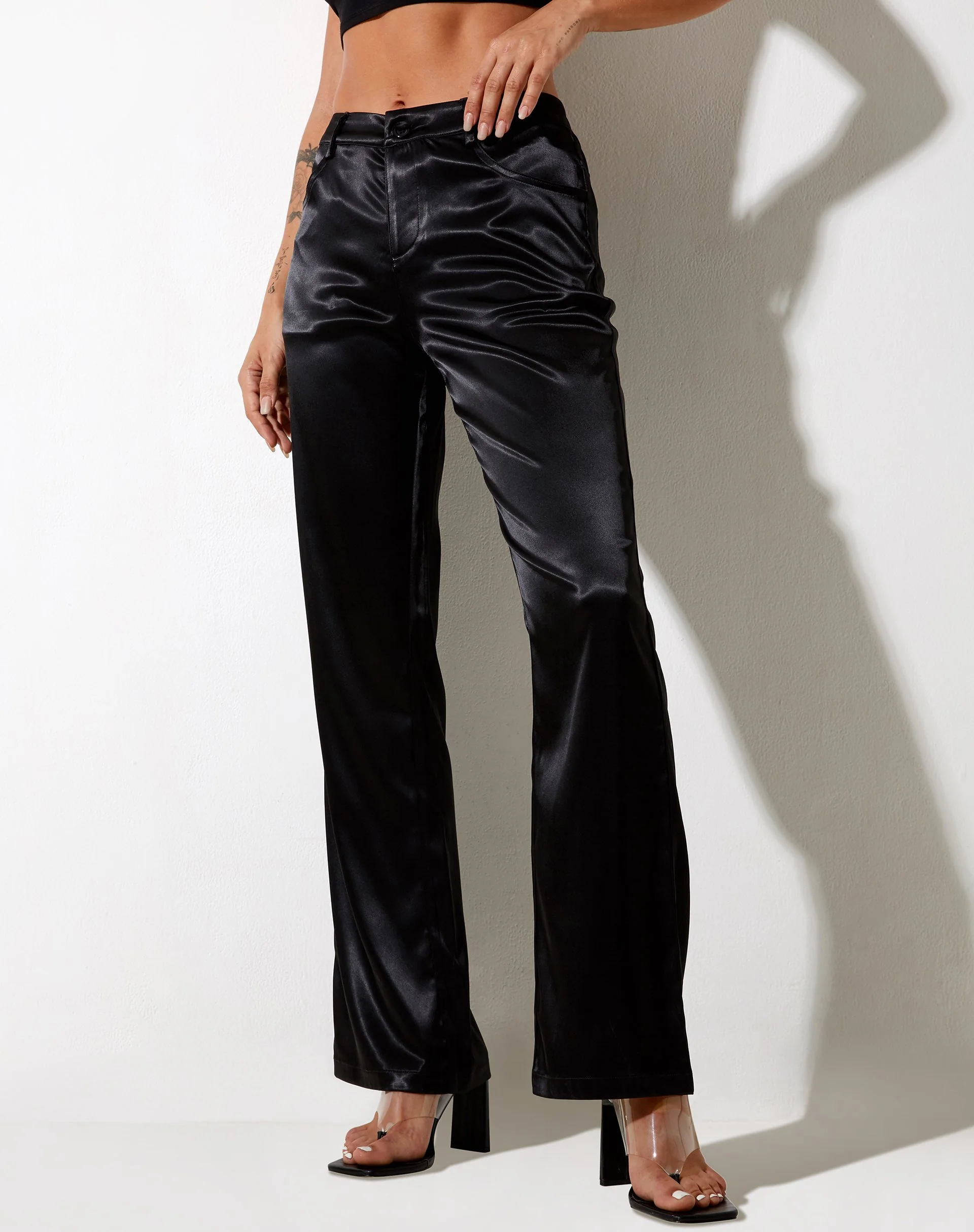 Desta Trouser in Satin Black Fantasia Diamante - Image 3