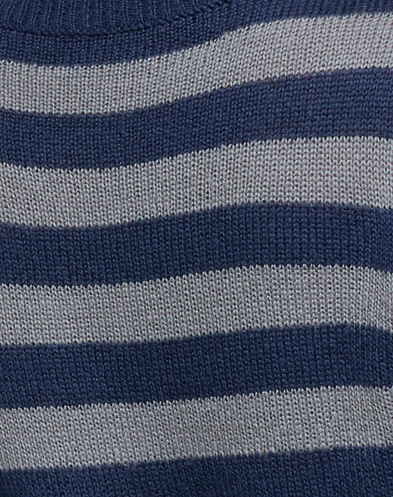Dikara V Neck Jumper in Tonal Blue Stripe - Image 6