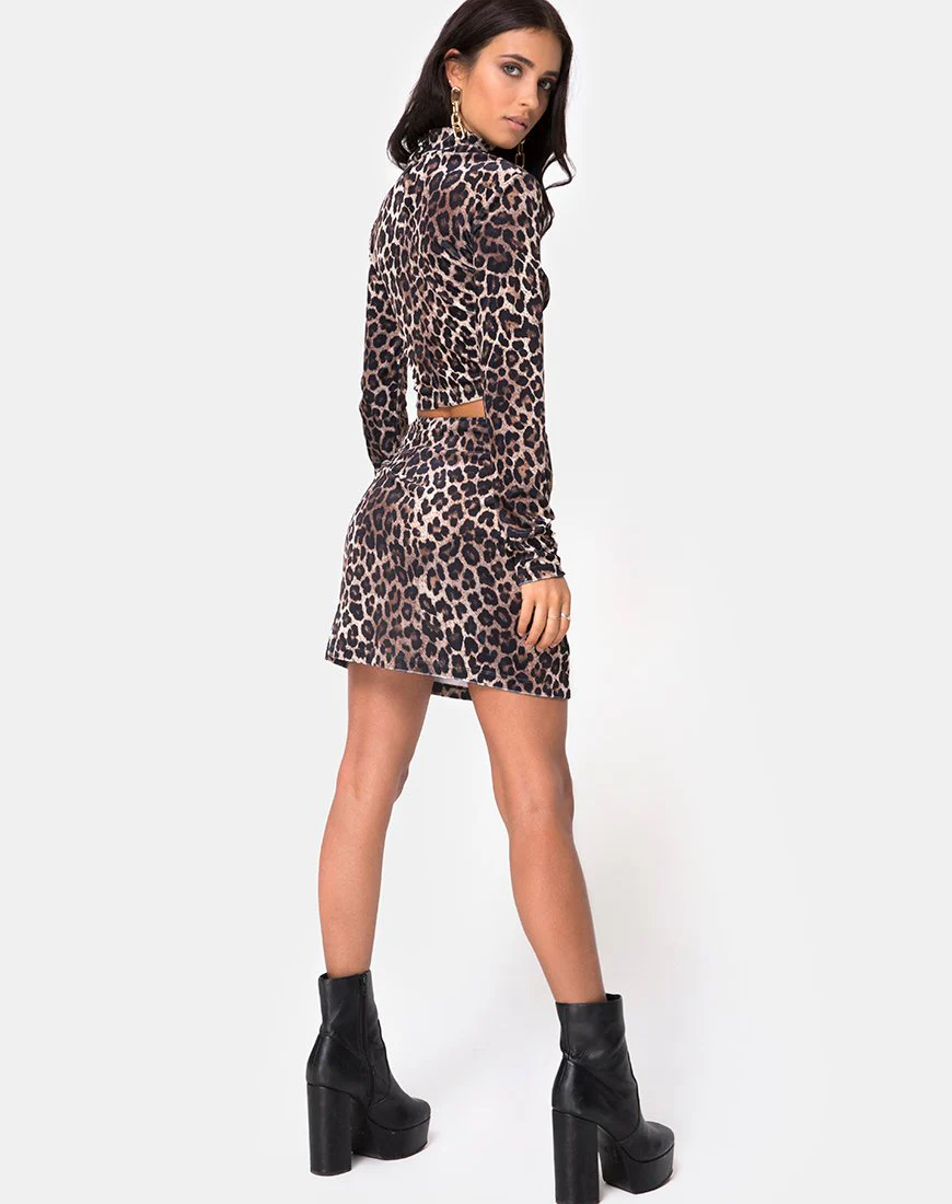 Dina Mini Skirt in Velvet Brown Leopard - Image 4