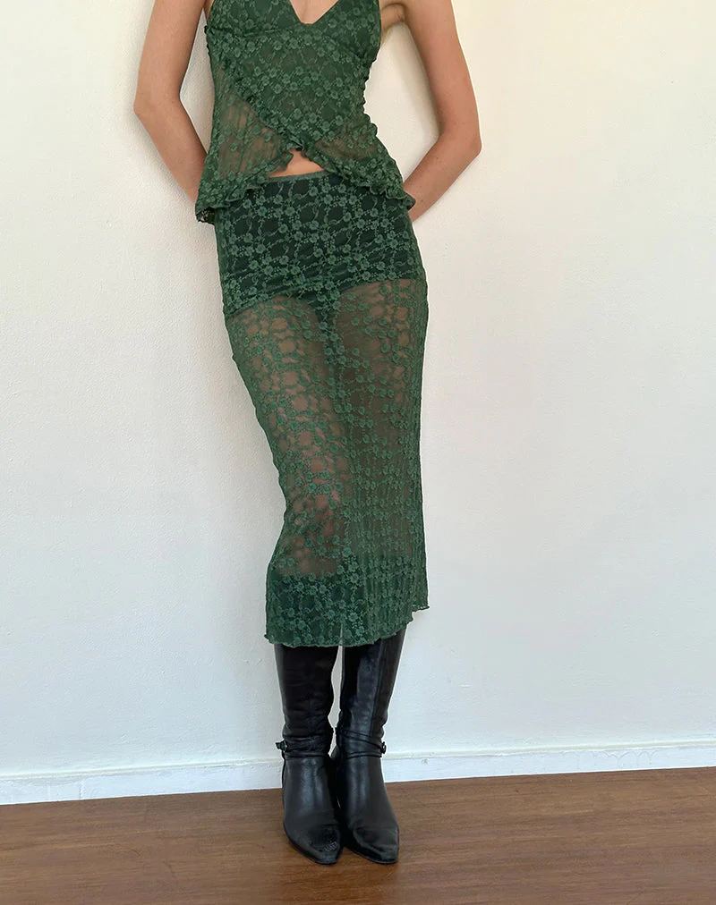 Diri Unlined Midi Skirt in Sage Canina Rose Lace - Image 4