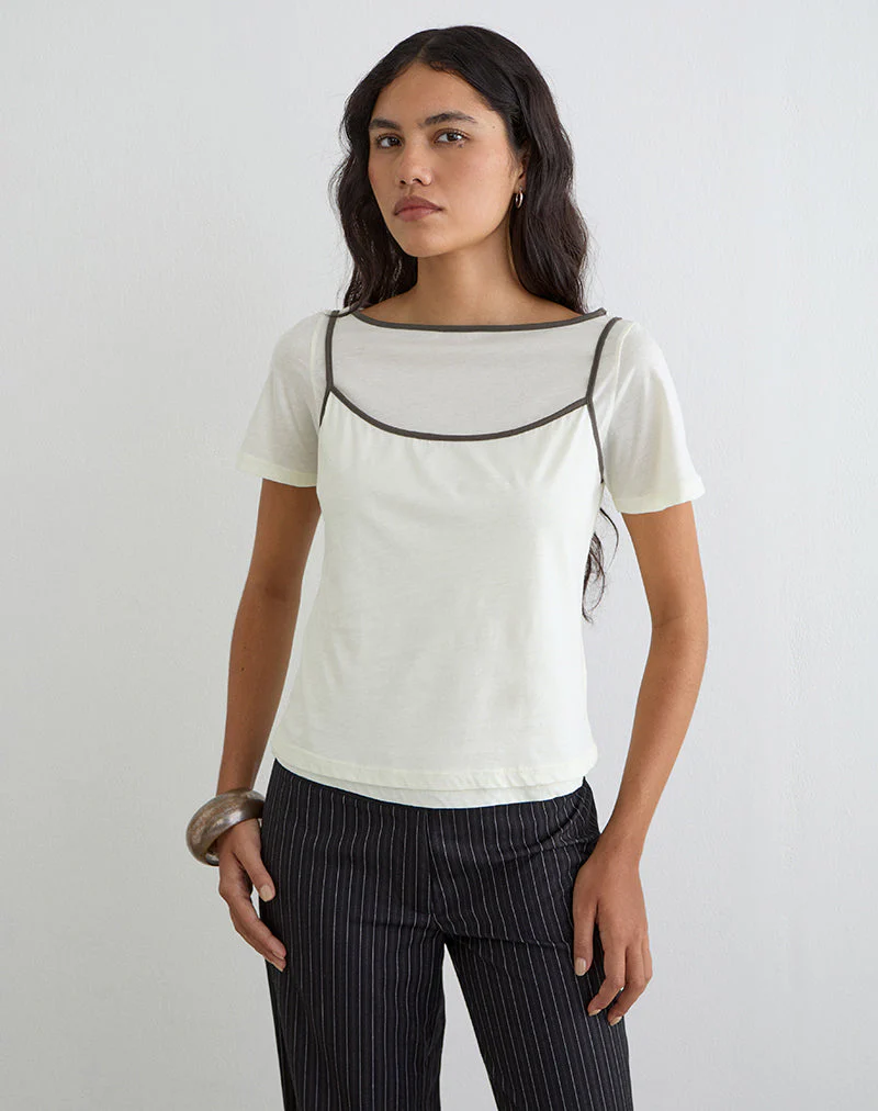 Dolman Tee in Vanilla Ice with Walnut Binding - Image 3