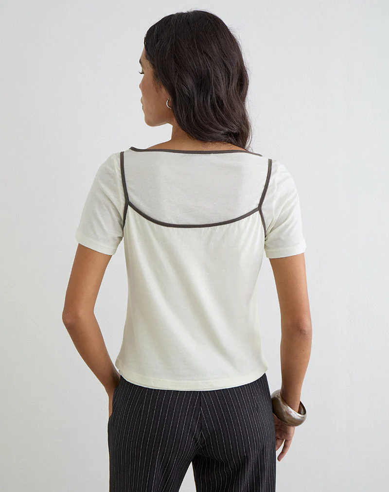 Dolman Tee in Vanilla Ice with Walnut Binding - Image 4