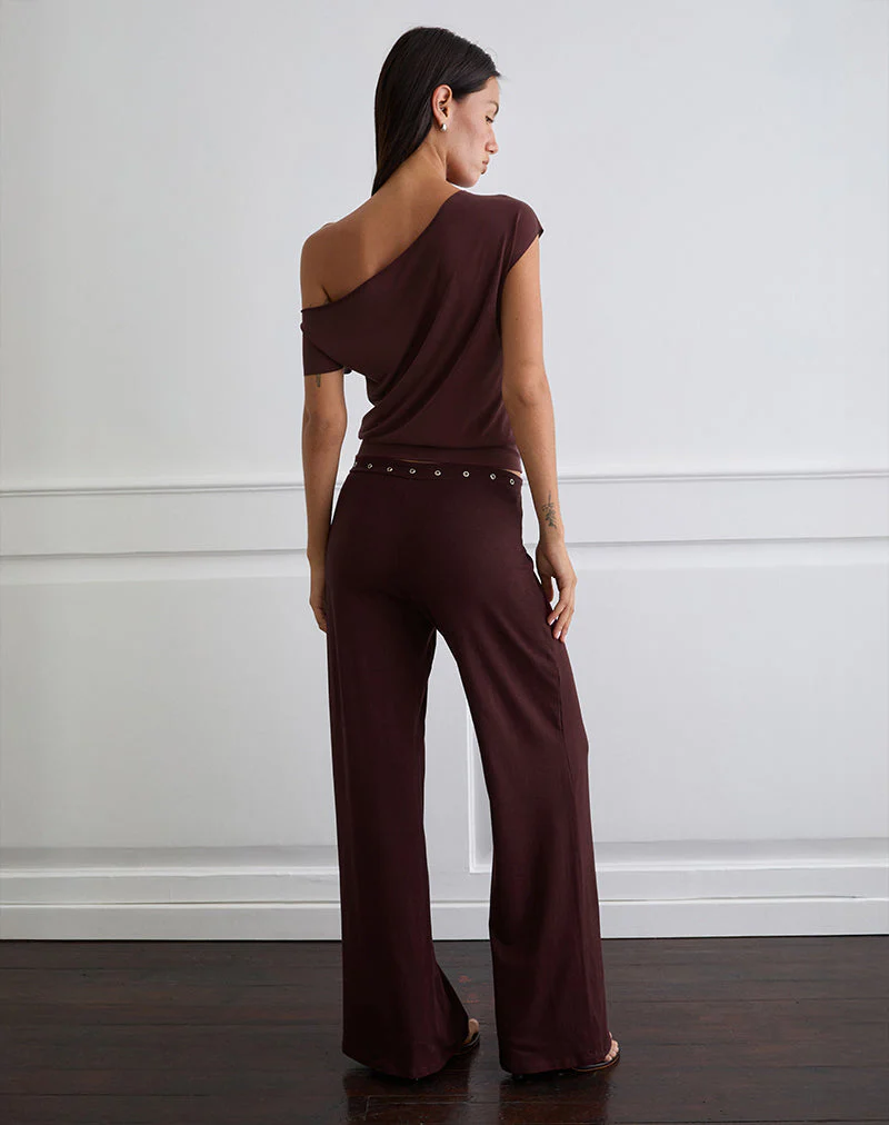 Dorala Low Rise Trousers with Eyelets in Dark Plum - Image 4