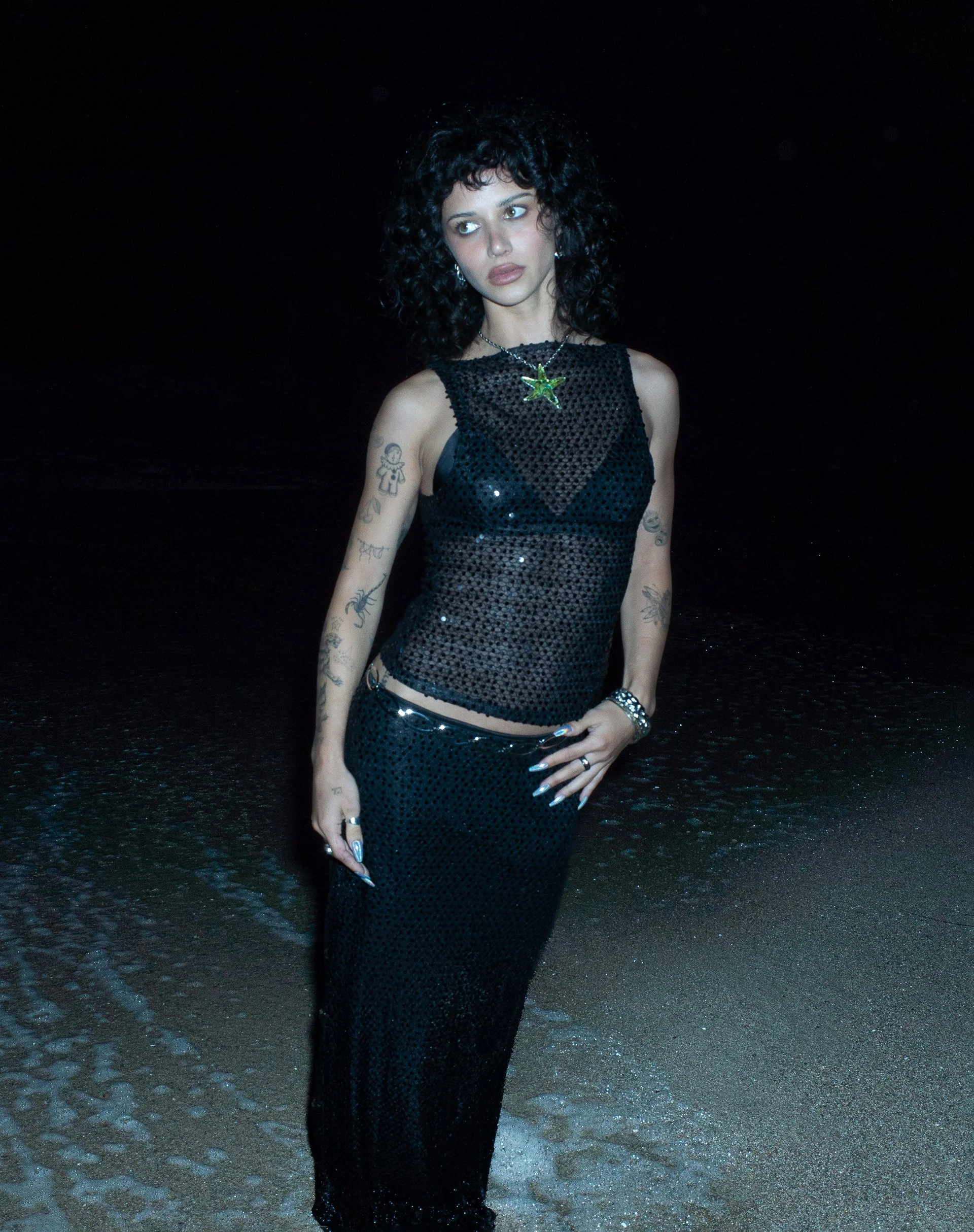 Dudley Vest Top in Sequin Knit Black - Image 6
