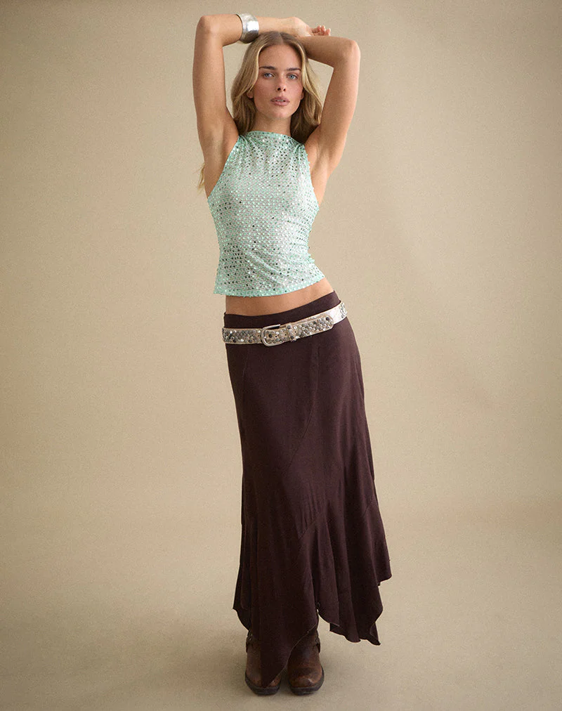 Dudley Vest Top in Sequin Knit Aqua Blue - Image 4