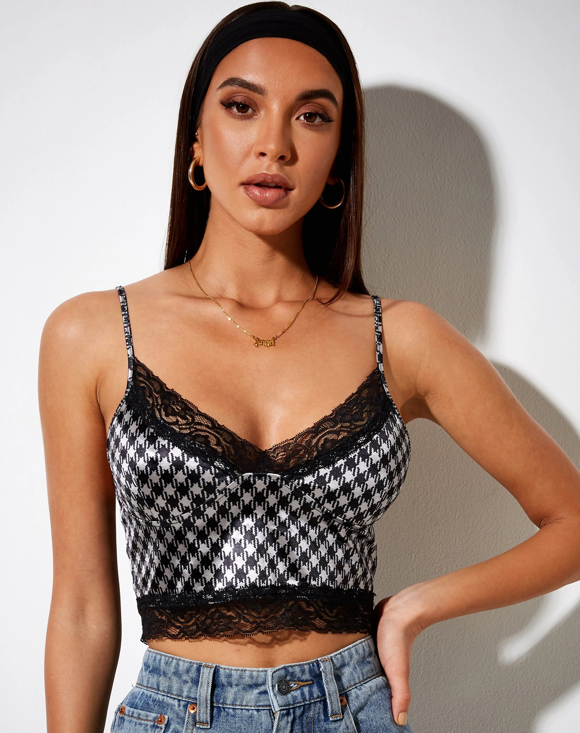 Dyrana Crop Top in Diagonal Dogtooth - Image 2