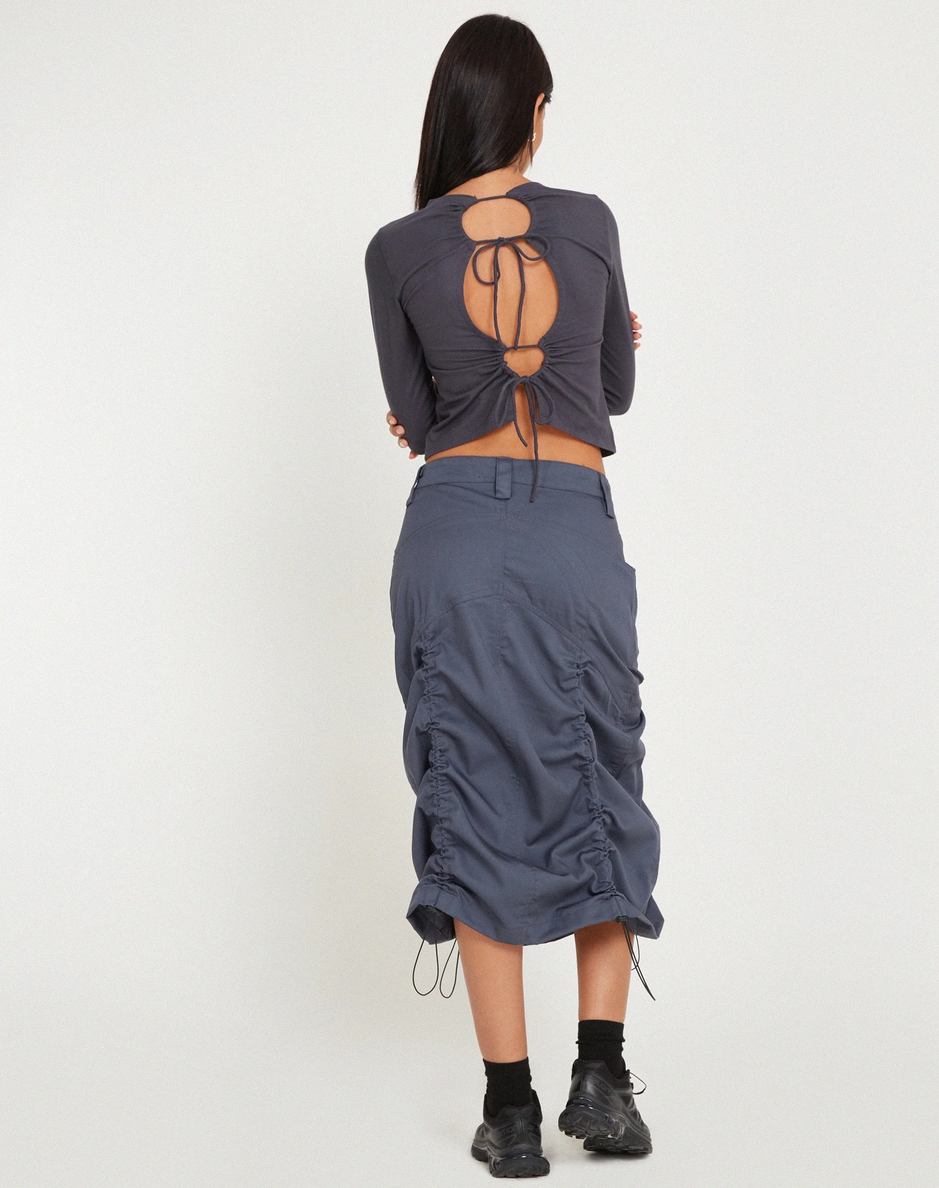 Eisig Cargo Midi Skirt in Charcoal Navy - Image 3