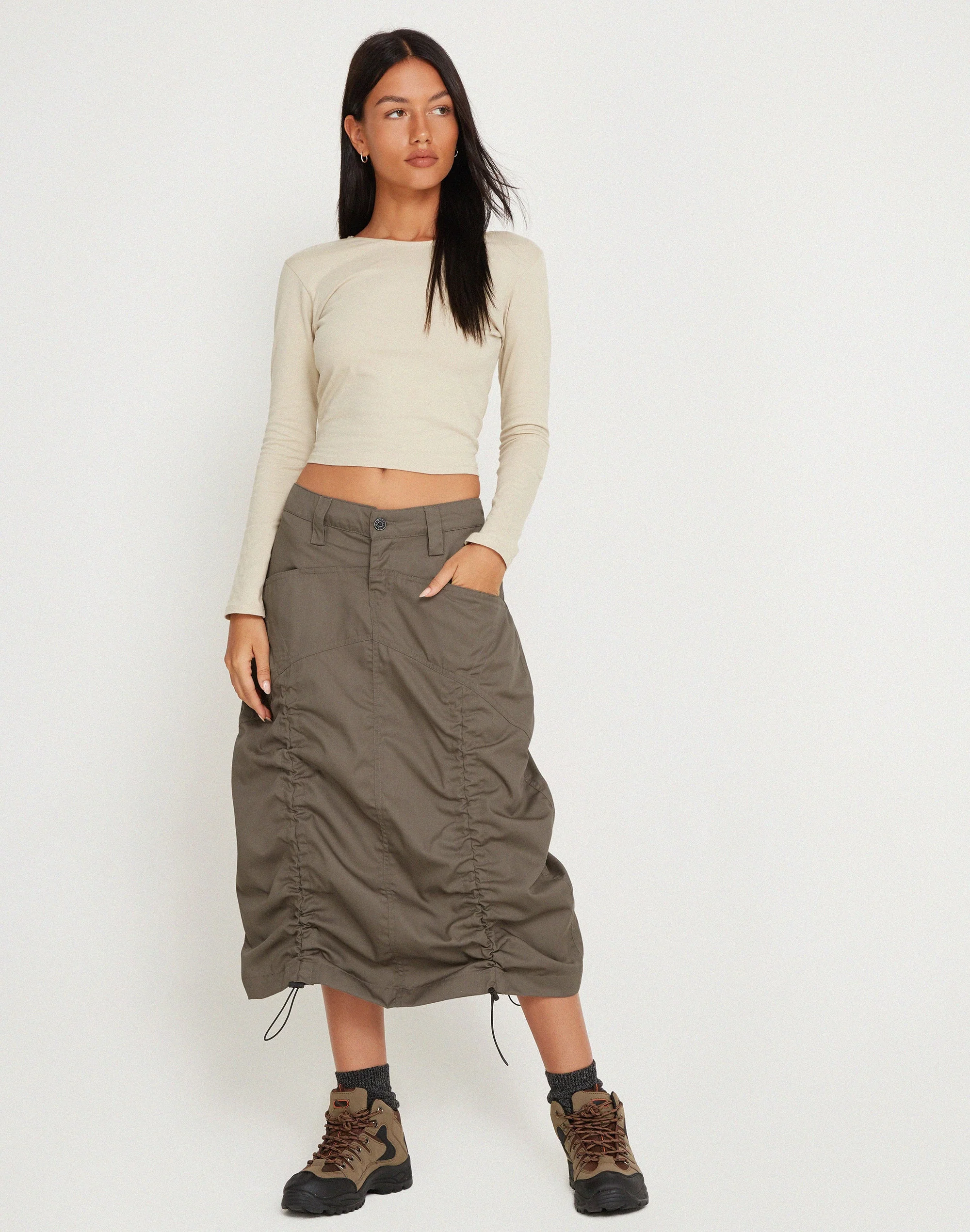 Eisig Cargo Midi Skirt in Fossil - Image 5