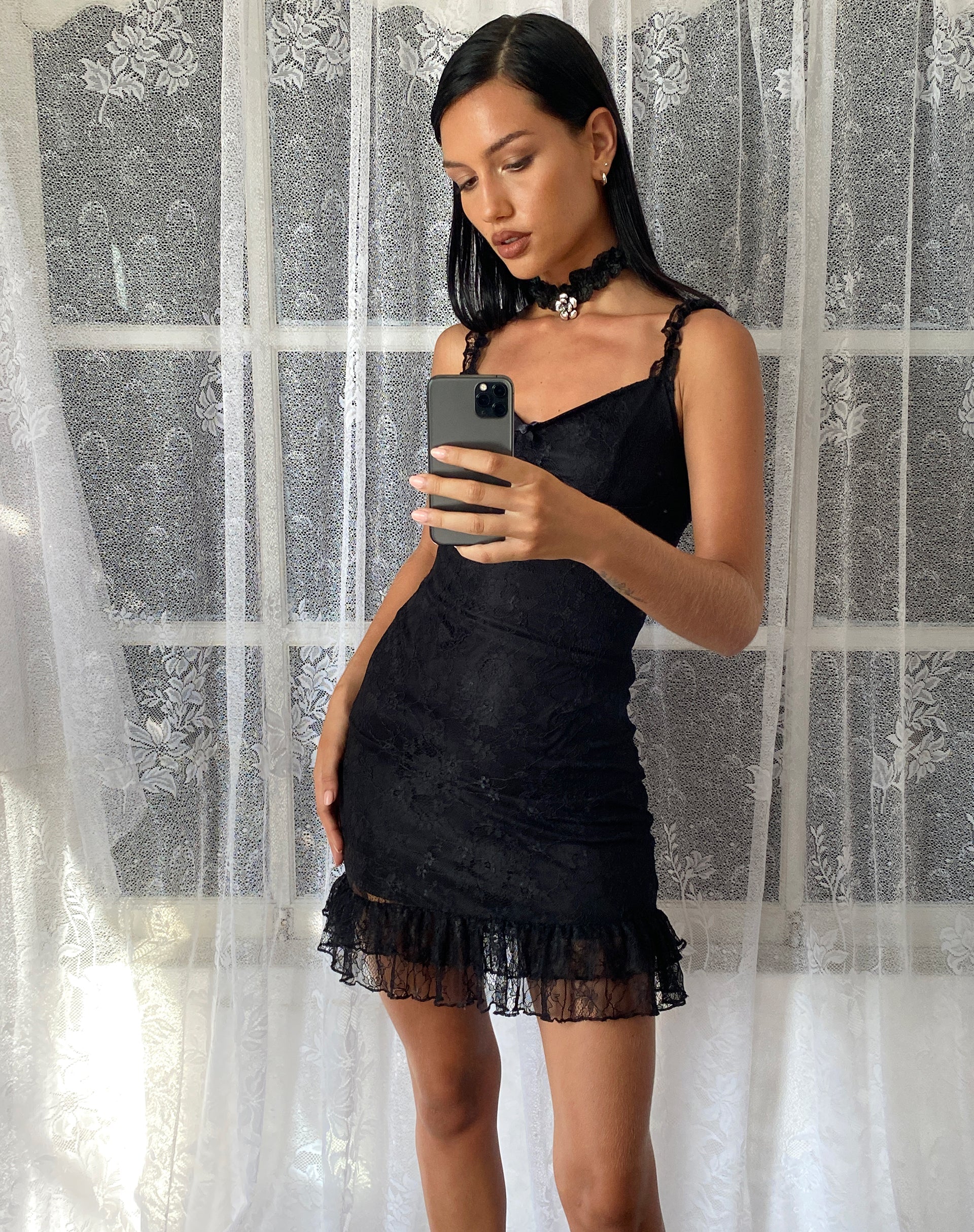 Elaine Lace Mini Dress in Black - Image 4