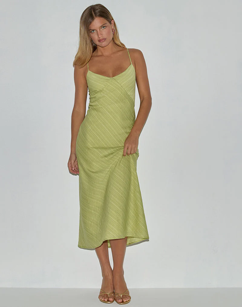 Elayna Midi Dress in Chiffon Stripe Green - Image 5
