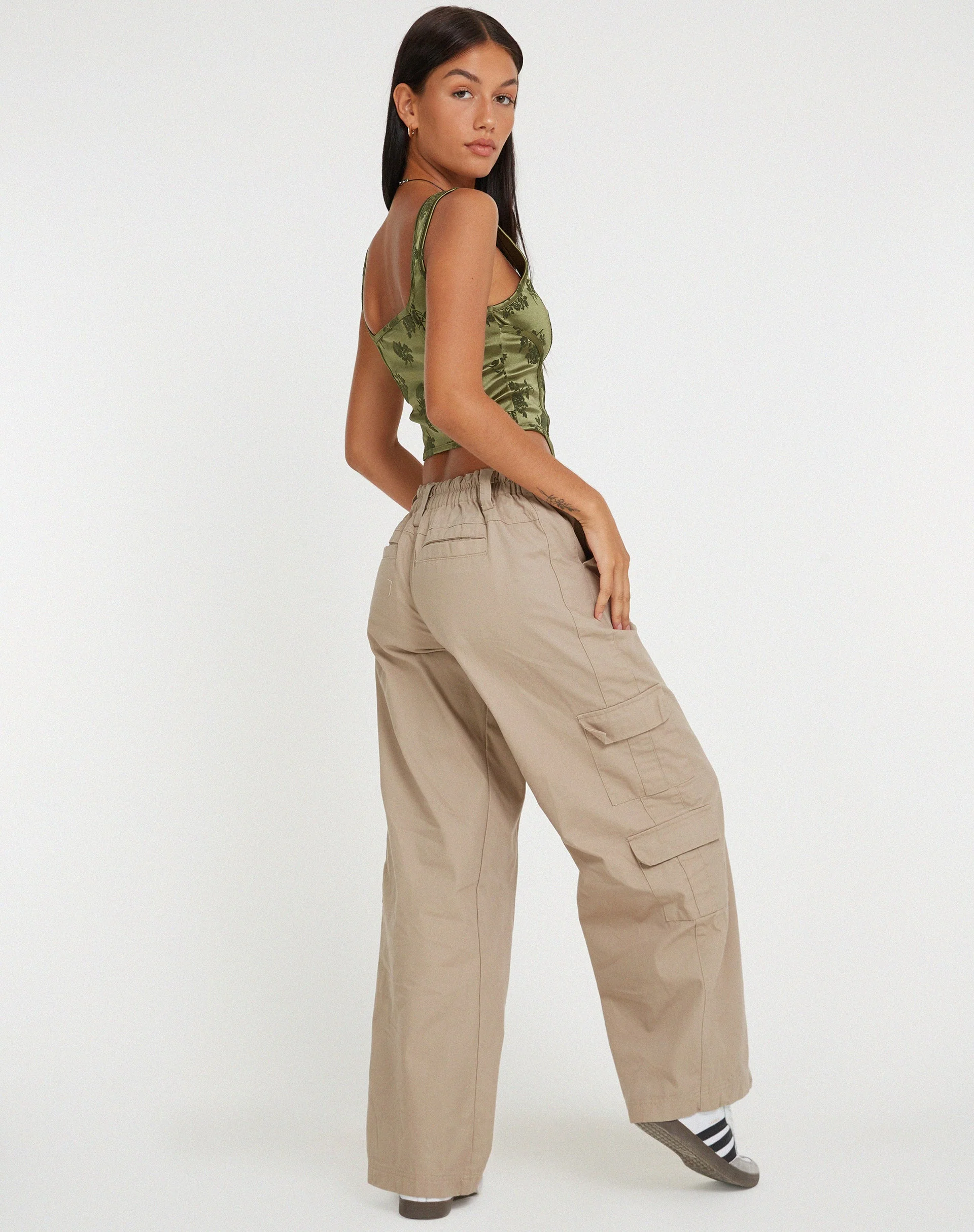 Elciva Corset Top in Rose Flock Loden Green - Image 5