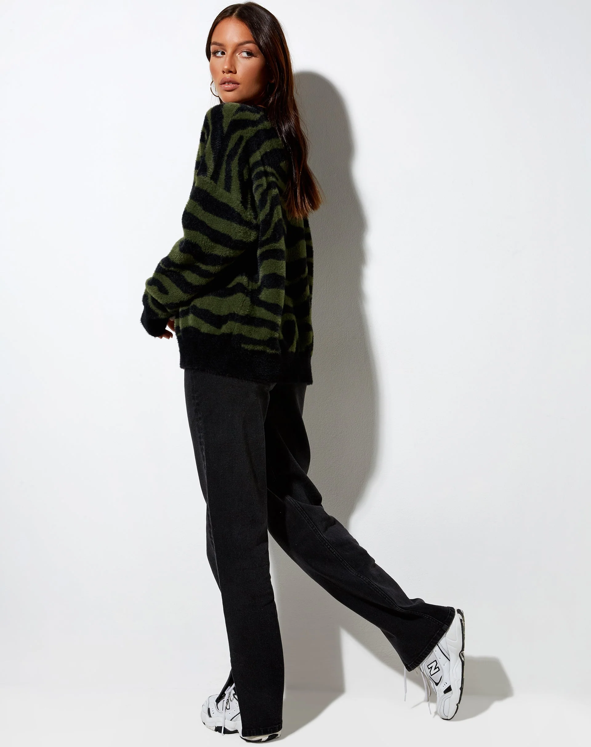 Eleni Jumper in Knit Zebra Olive and Black - Image 6