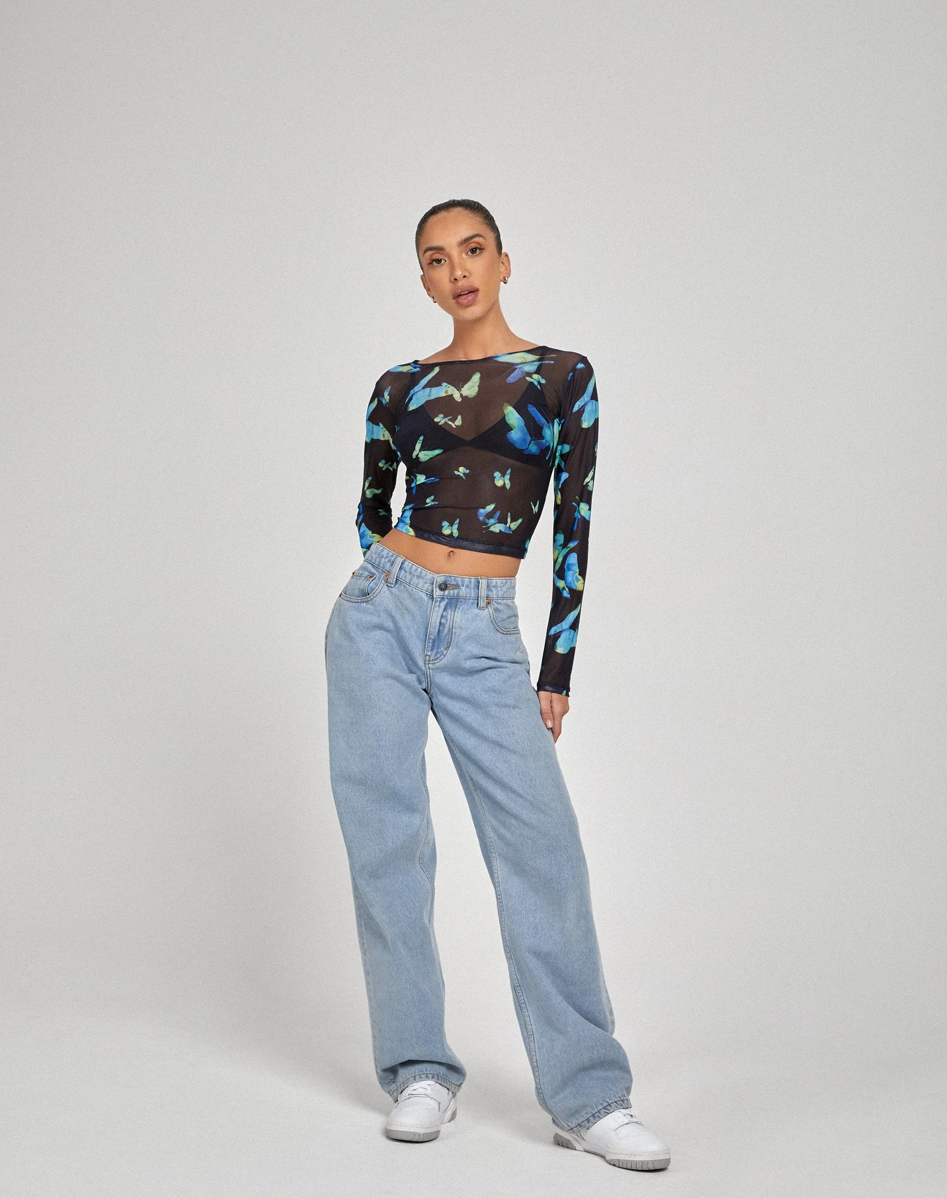 Elijah Long Sleeve Top in Butterfly Watercolour Black - Image 5
