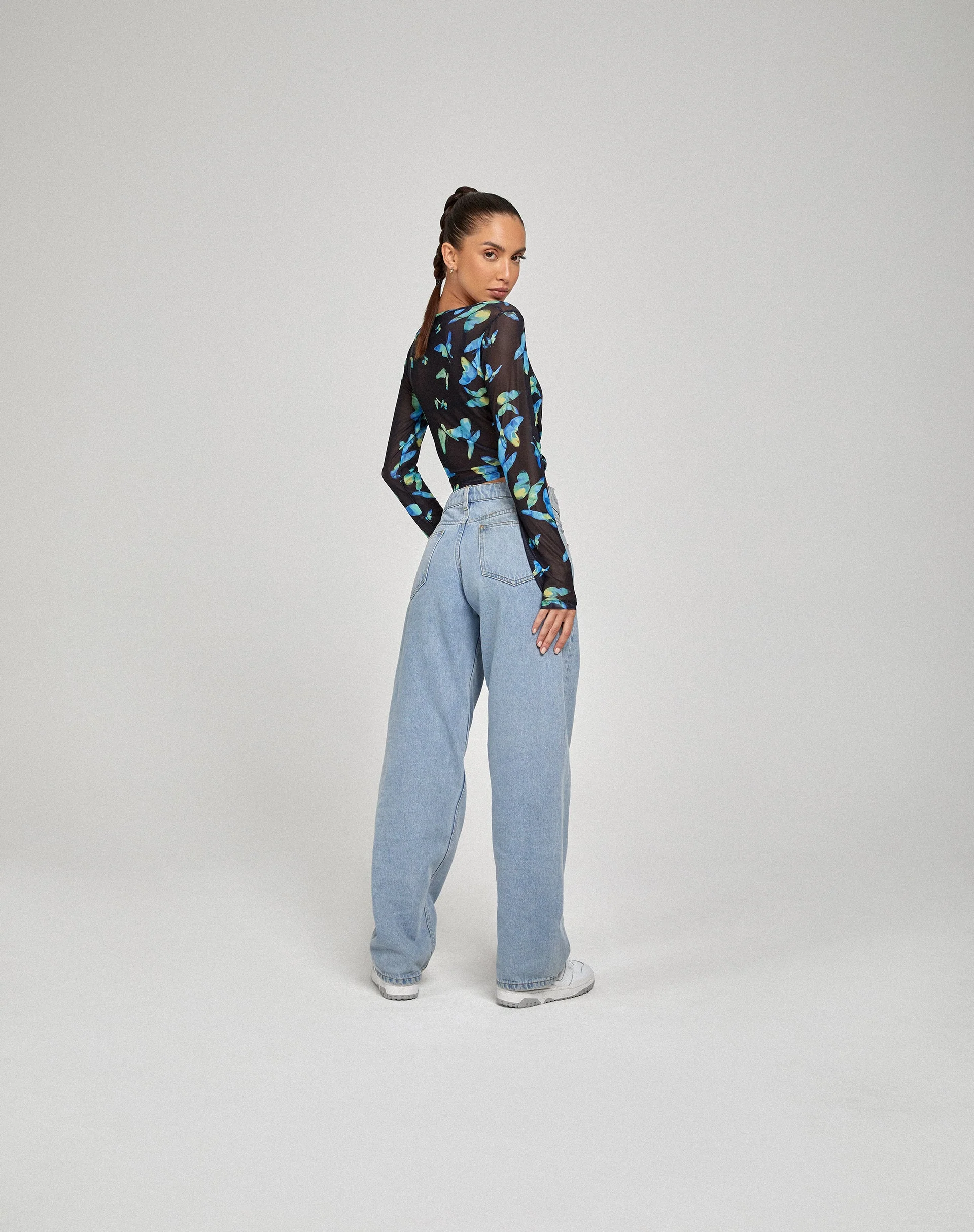 Elijah Long Sleeve Top in Butterfly Watercolour Black - Image 6