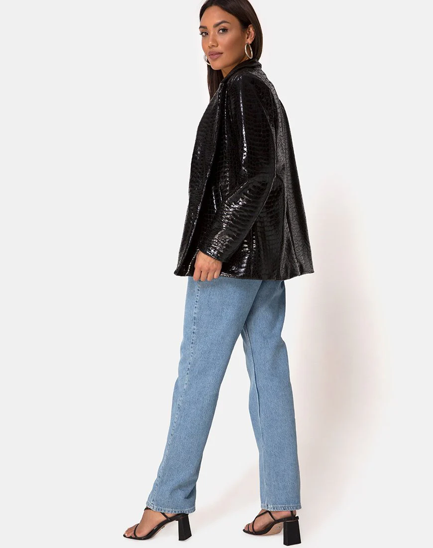 Elize Blazer in Croc PU Black - Image 4