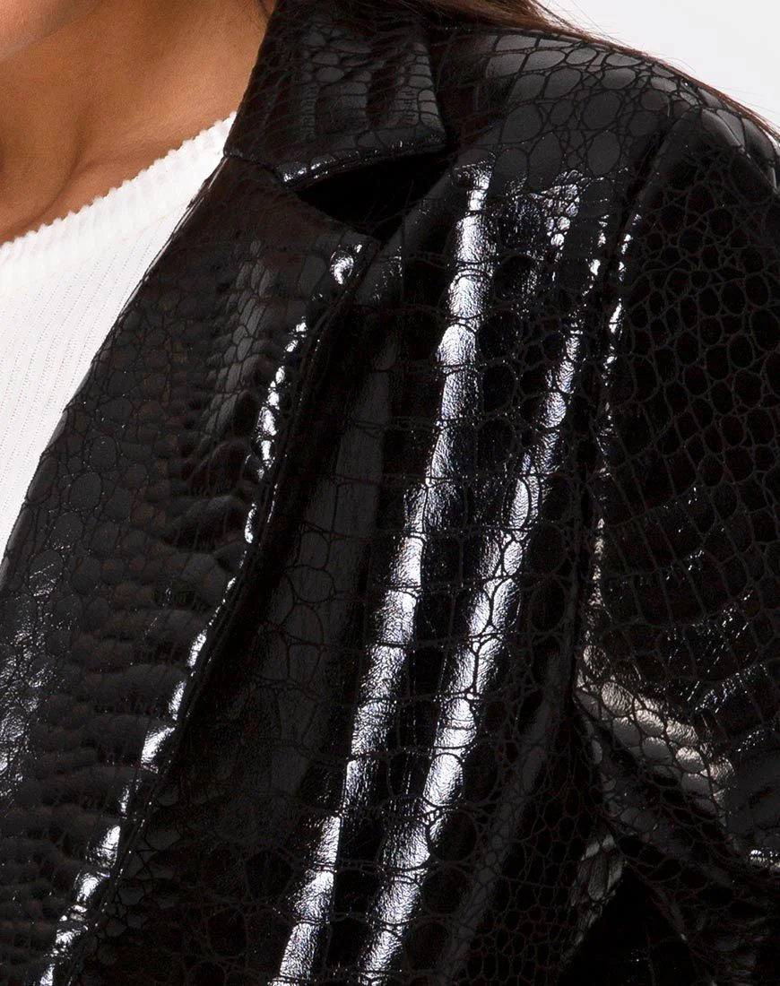 Elize Blazer in Croc PU Black - Image 5