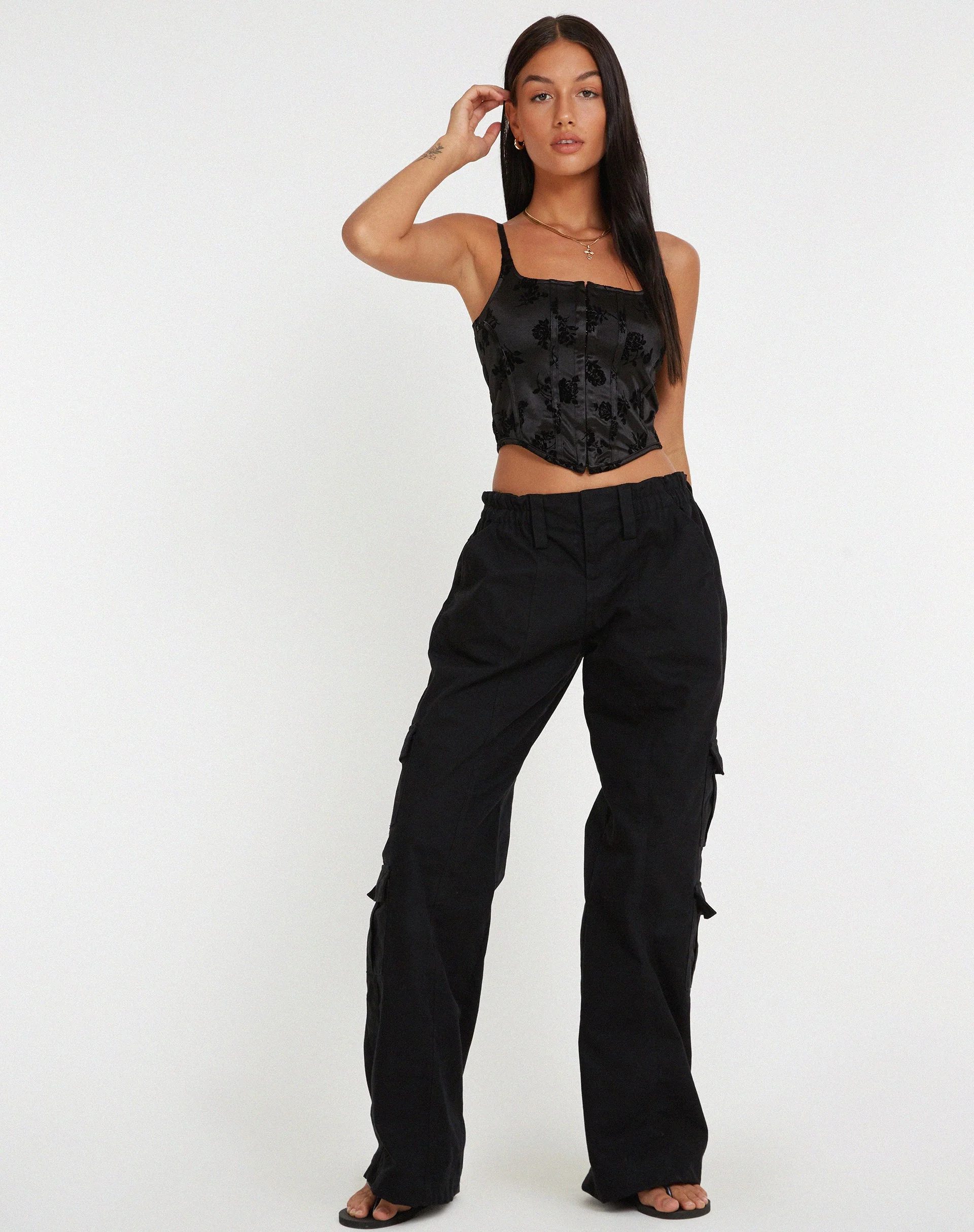 Ello Corset Top in Black Rose Flock - Image 3
