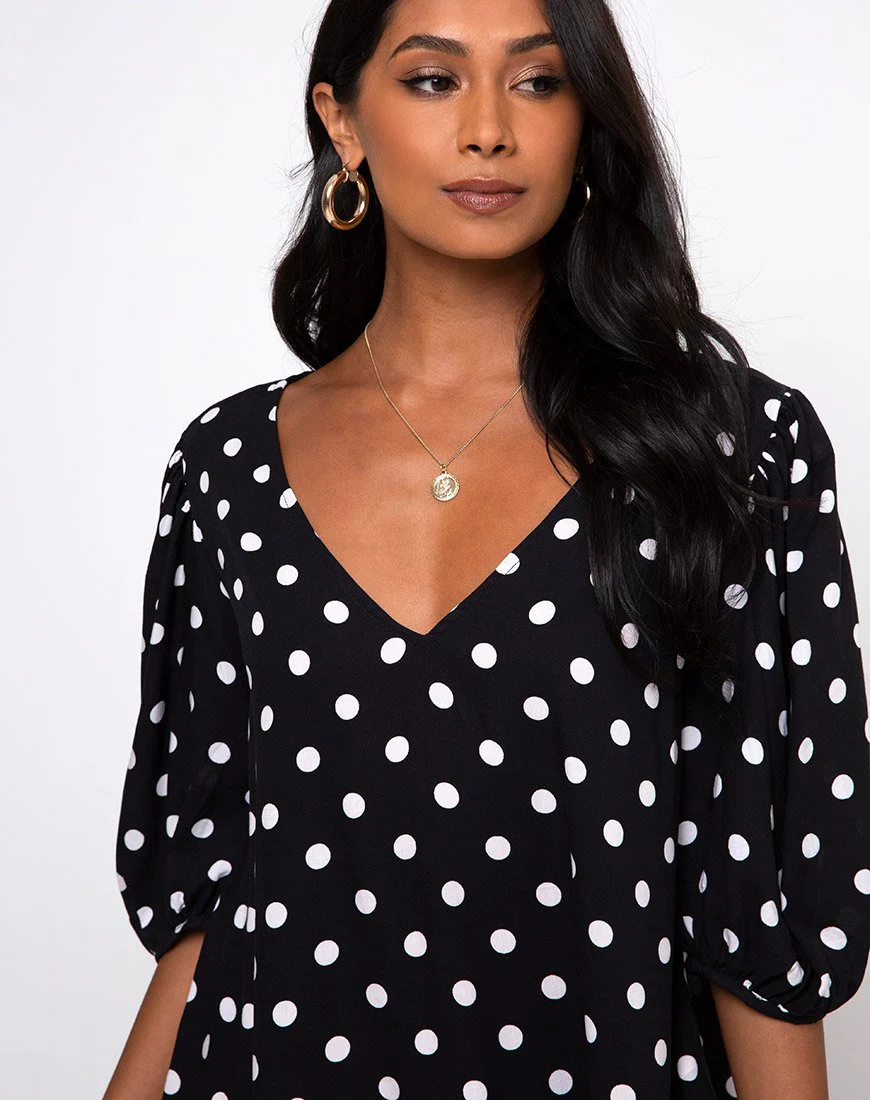 Elna Babydoll Dress in 80's Polka Black - Image 5