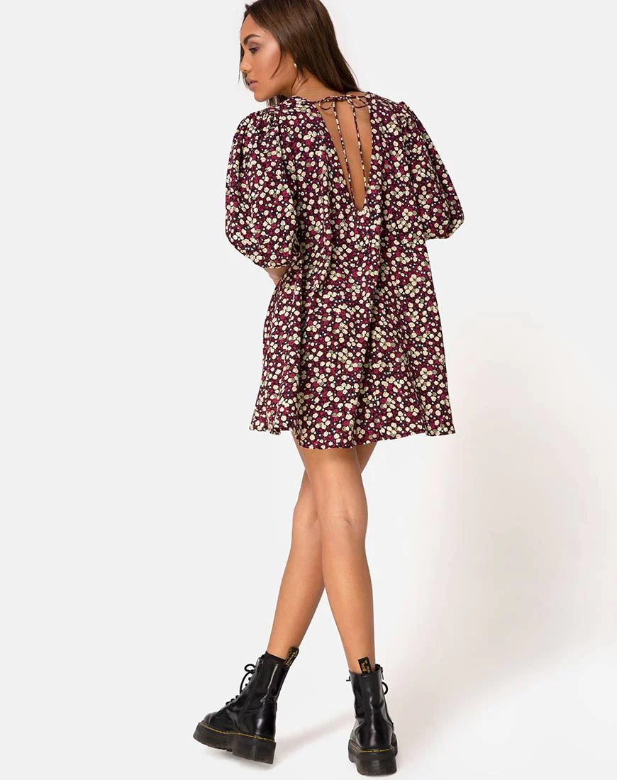 Elna Babydoll Dress in Floral Field Plum - Image 4
