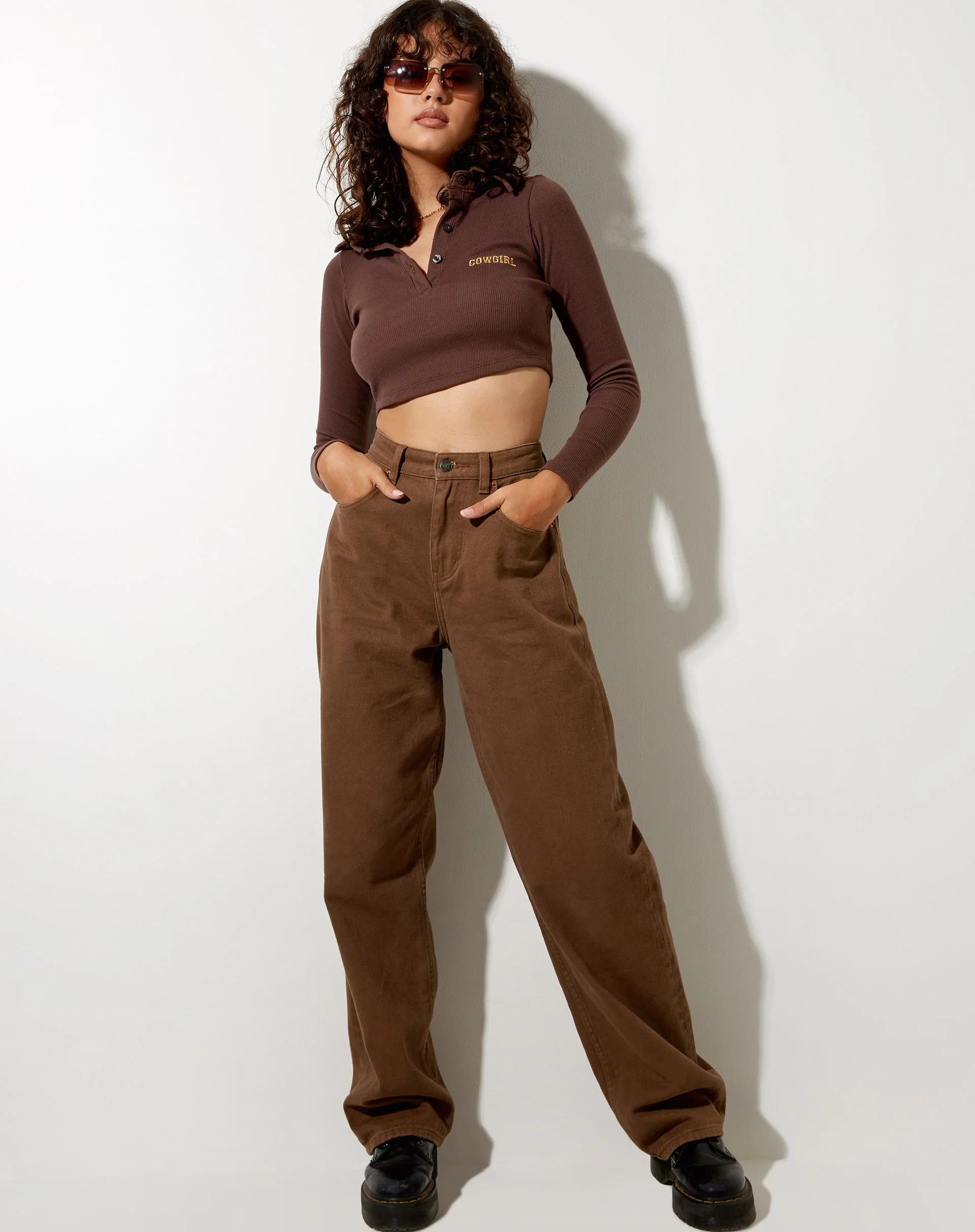 Elody Crop Top in Rib Deep Mahogany Cowgirl Embro - Image 5