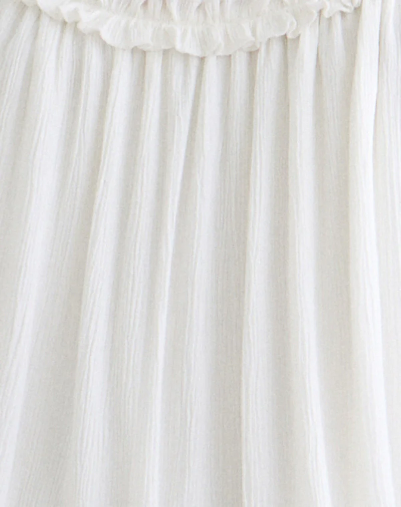 Elowen Frill Mini Dress in Crinkle Off White - Image 6