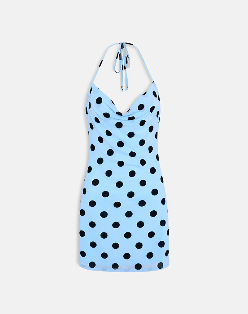 Eltazia Mini Dress in Blue with Polka Space Black - Image 6