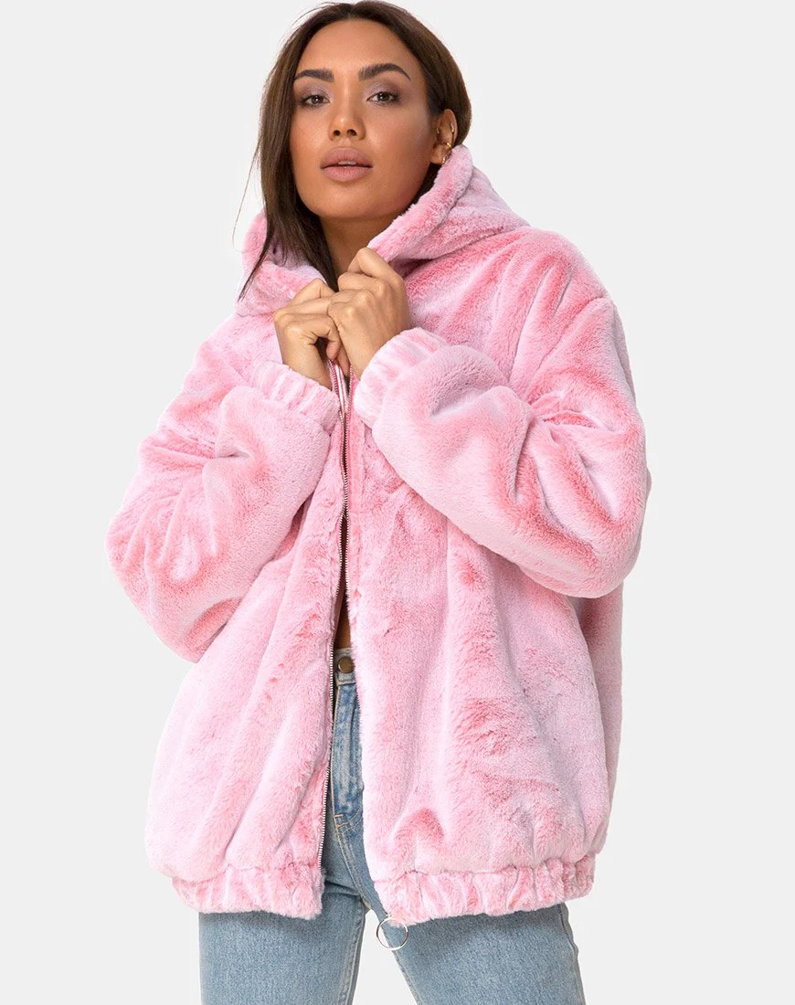 Emerson Jacket in Faux Fur Pink - Image 3