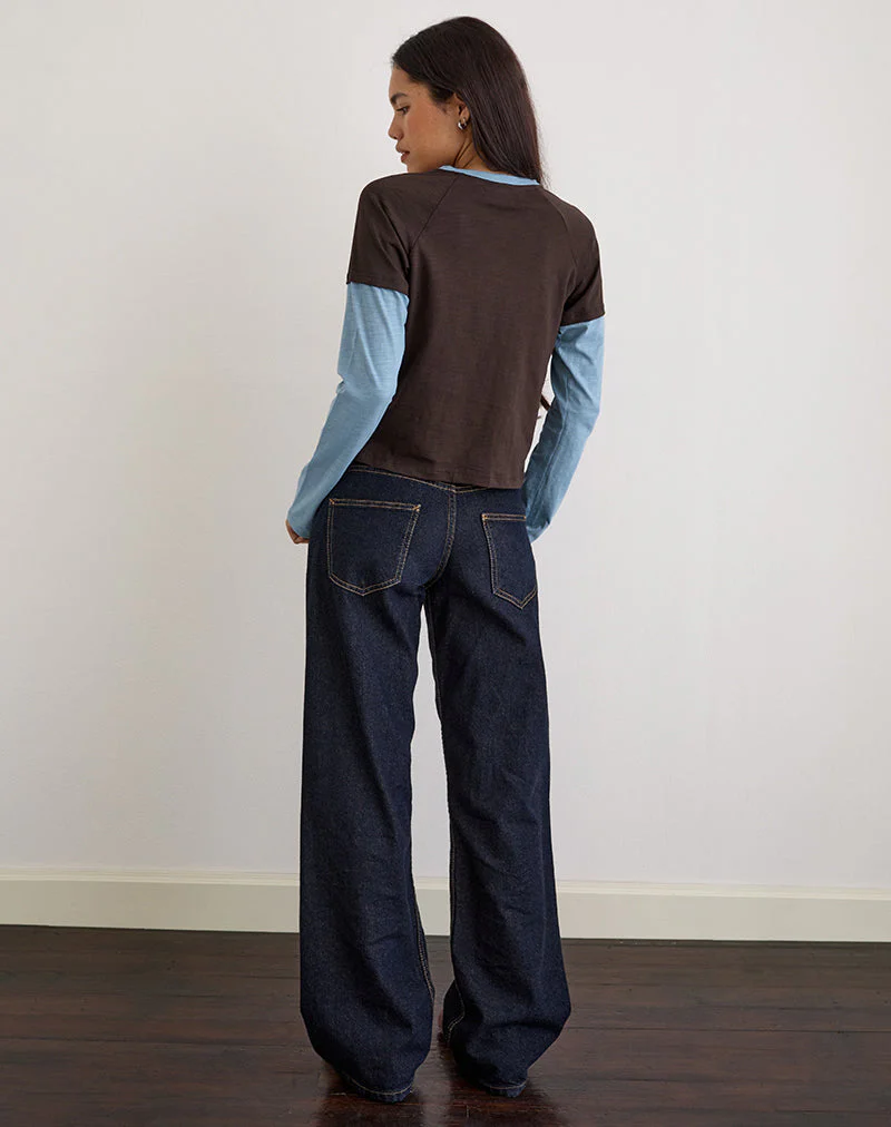 Enid Layered T-Shirt in Chocolate Brown and Light Blue - Image 5