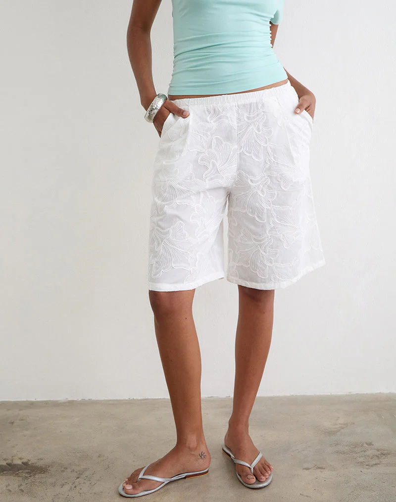 Ennea Longline Short in Broderie White - Image 2