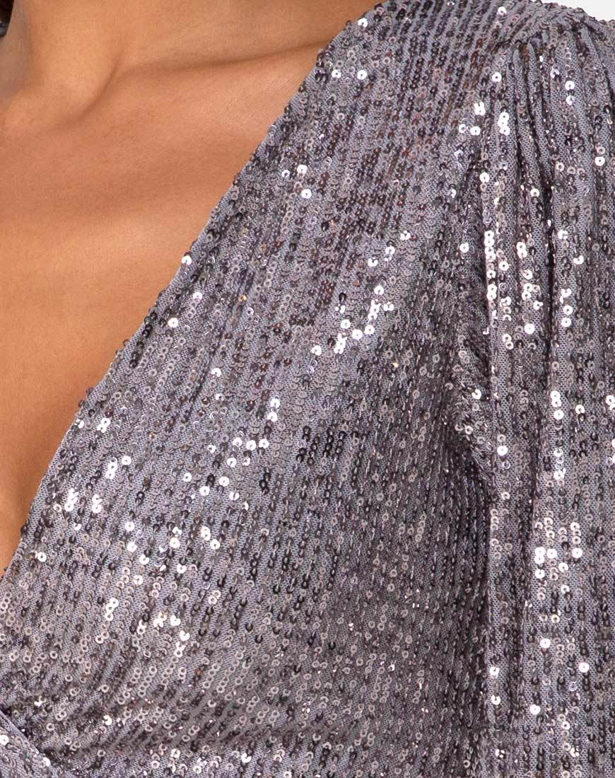 Erina Longsleeve Top in Drape Net Silver - Image 5