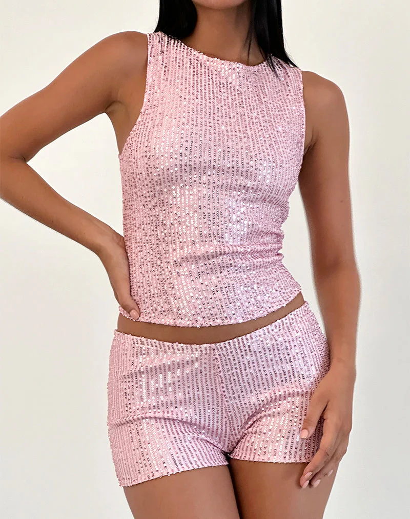 Erna Micro Short in Pink Mini Sequin - Image 2